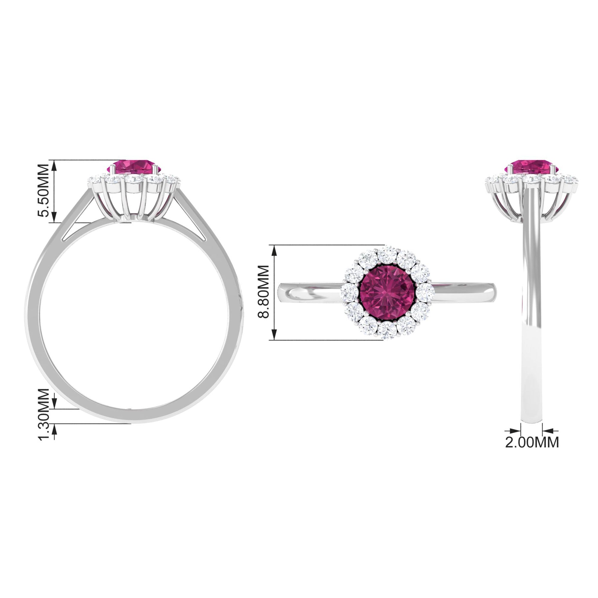 0.75 CT Pink Tourmaline and Diamond Floating Halo Engagement Ring AAA - Rosec Jewels