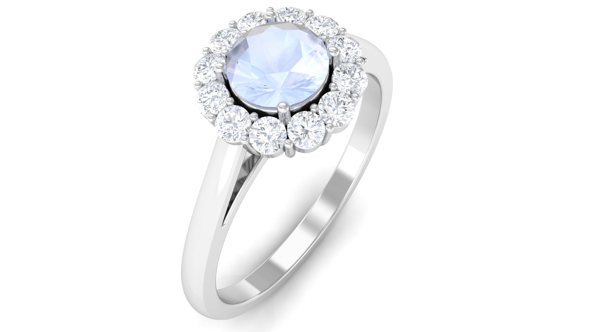 1 CT Moonstone and Diamond Floating Halo Engagement Ring AAA - Rosec Jewels