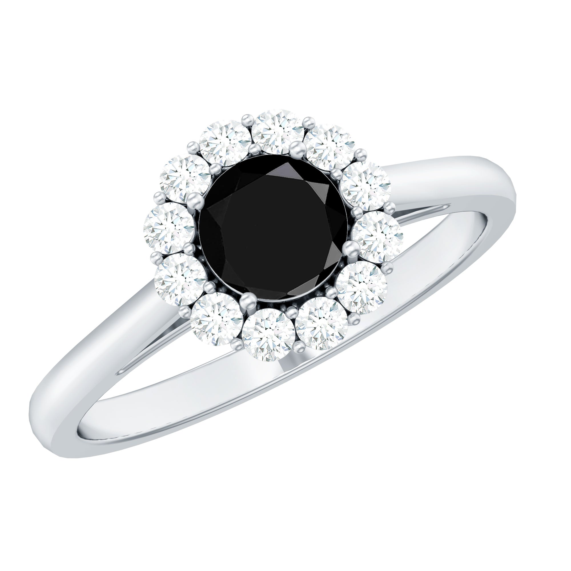 Rosec Jewels-Minimalist Black Spinel Engagement Ring with Diamond Halo