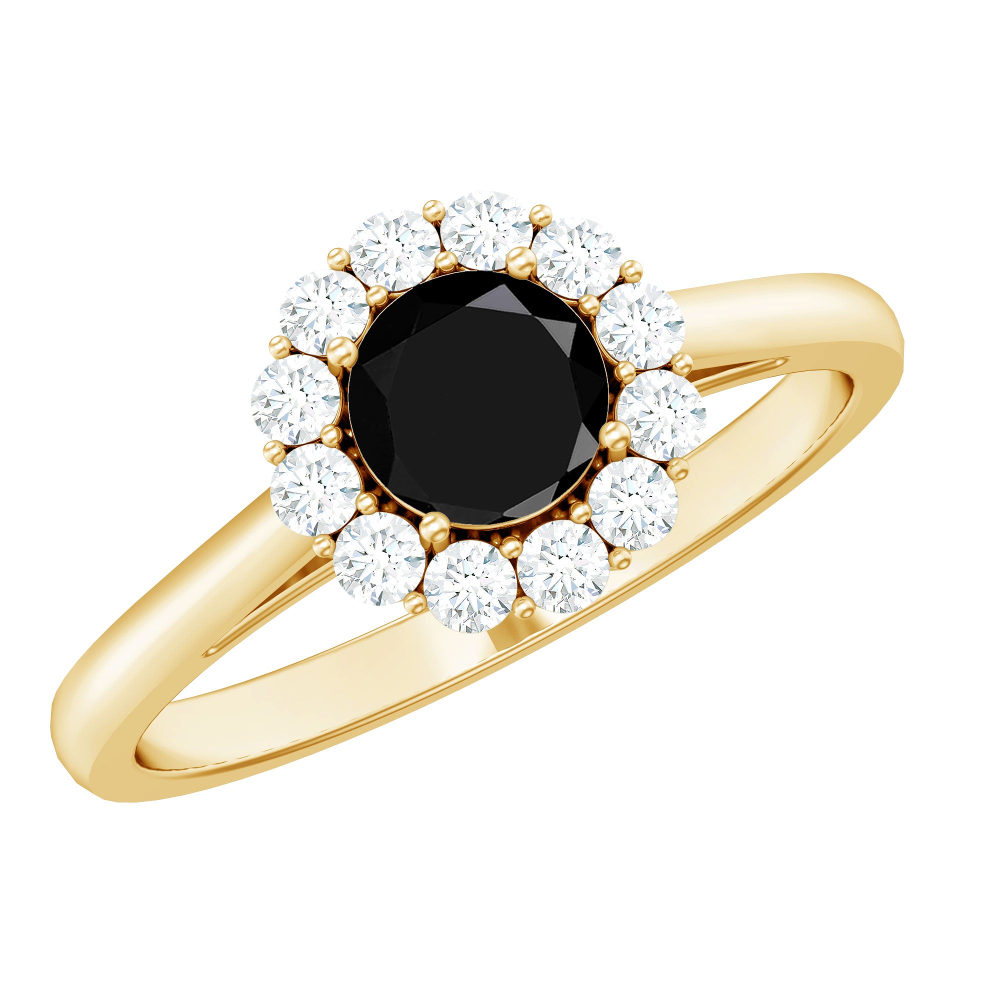 Minimalist Black Spinel Engagement Ring with Diamond Halo AAA - Rosec Jewels