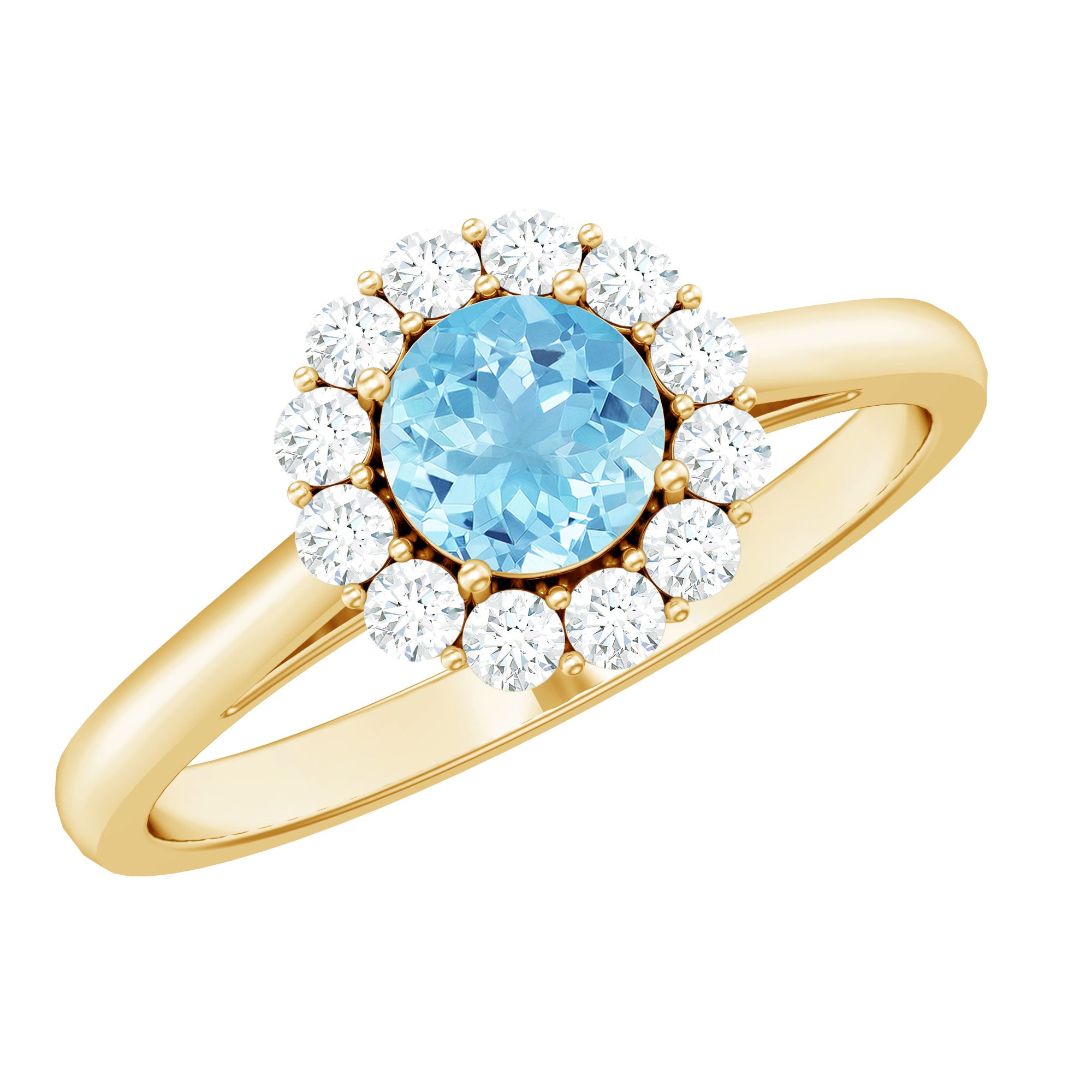 1 CT Aquamarine and Diamond Floating Halo Engagement Ring AAA - Rosec Jewels