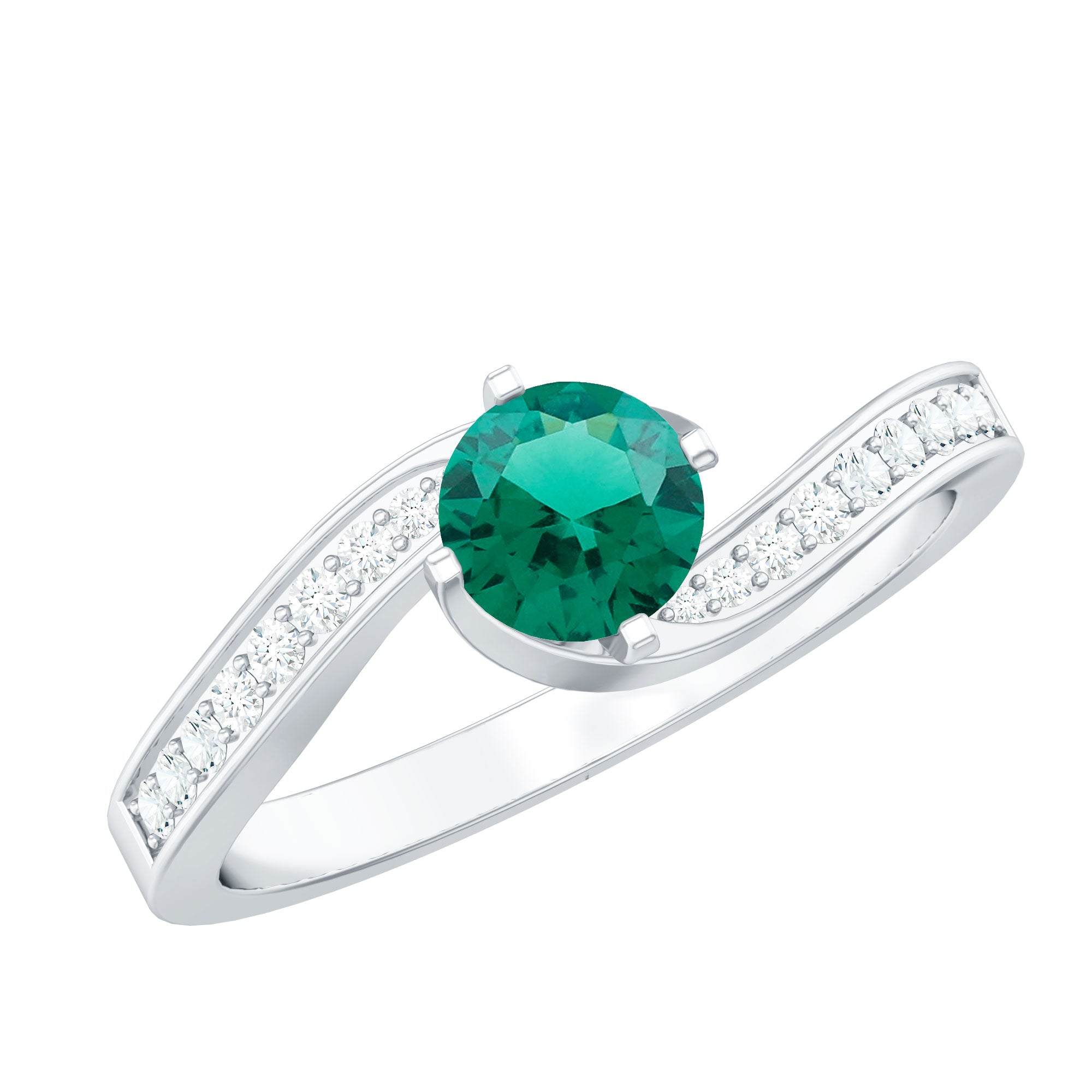 Certified 6 mm Lab Grown Emerald Diamond Bypass Engagement Ring