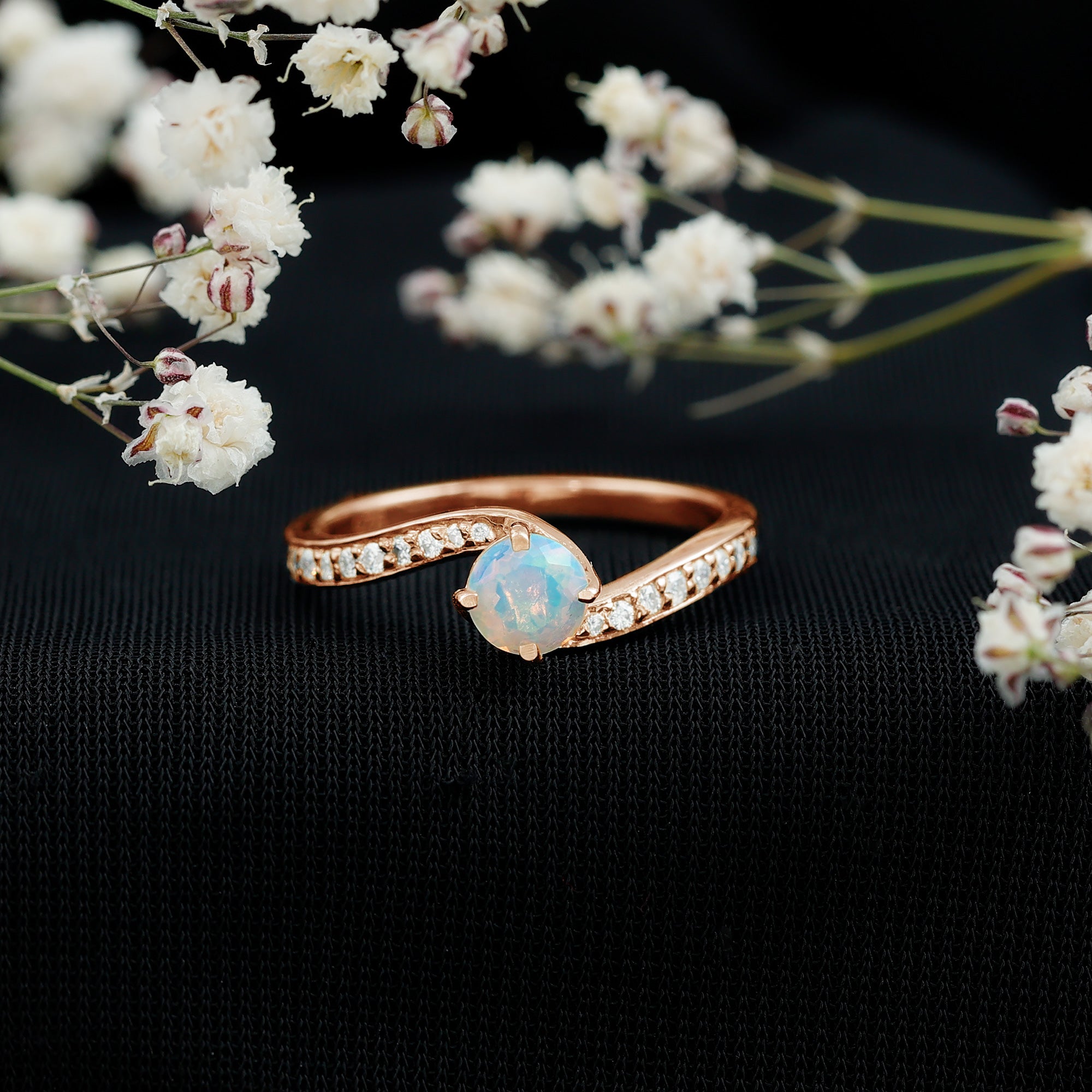 Natural Certified Ethiopian Opal Solitaire Promise Ring with Bypass Shank AAA - Rosec Jewels
