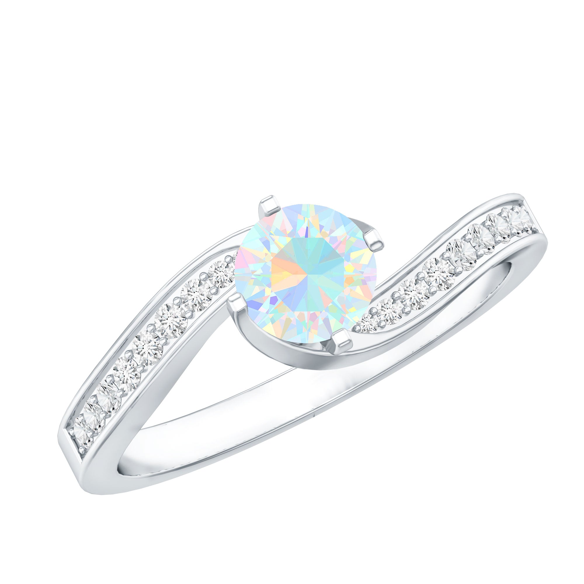 Natural Certified Ethiopian Opal Solitaire Promise Ring with Bypass Shank AAA - Rosec Jewels