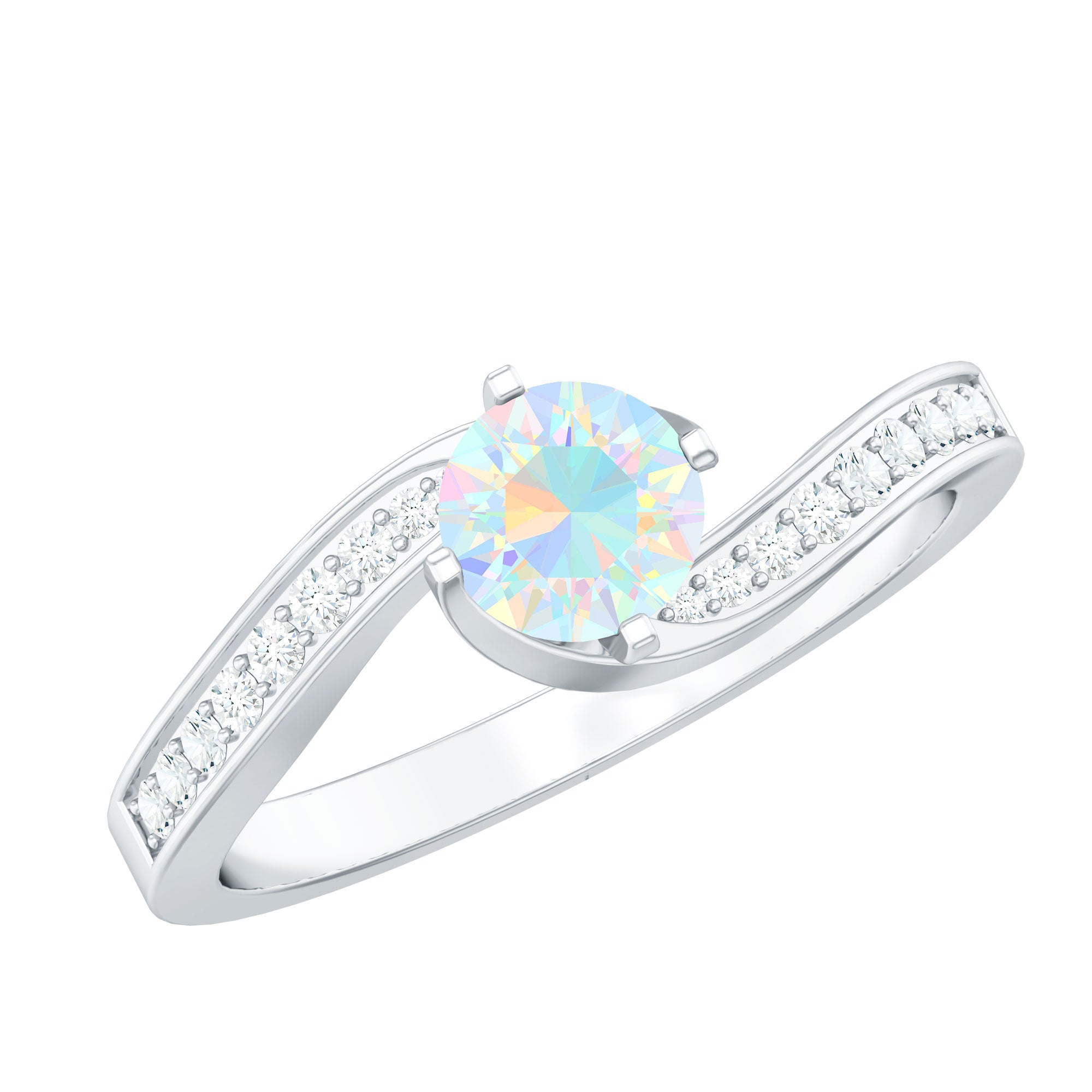 Natural Certified Ethiopian Opal Solitaire Promise Ring with Bypass Shank