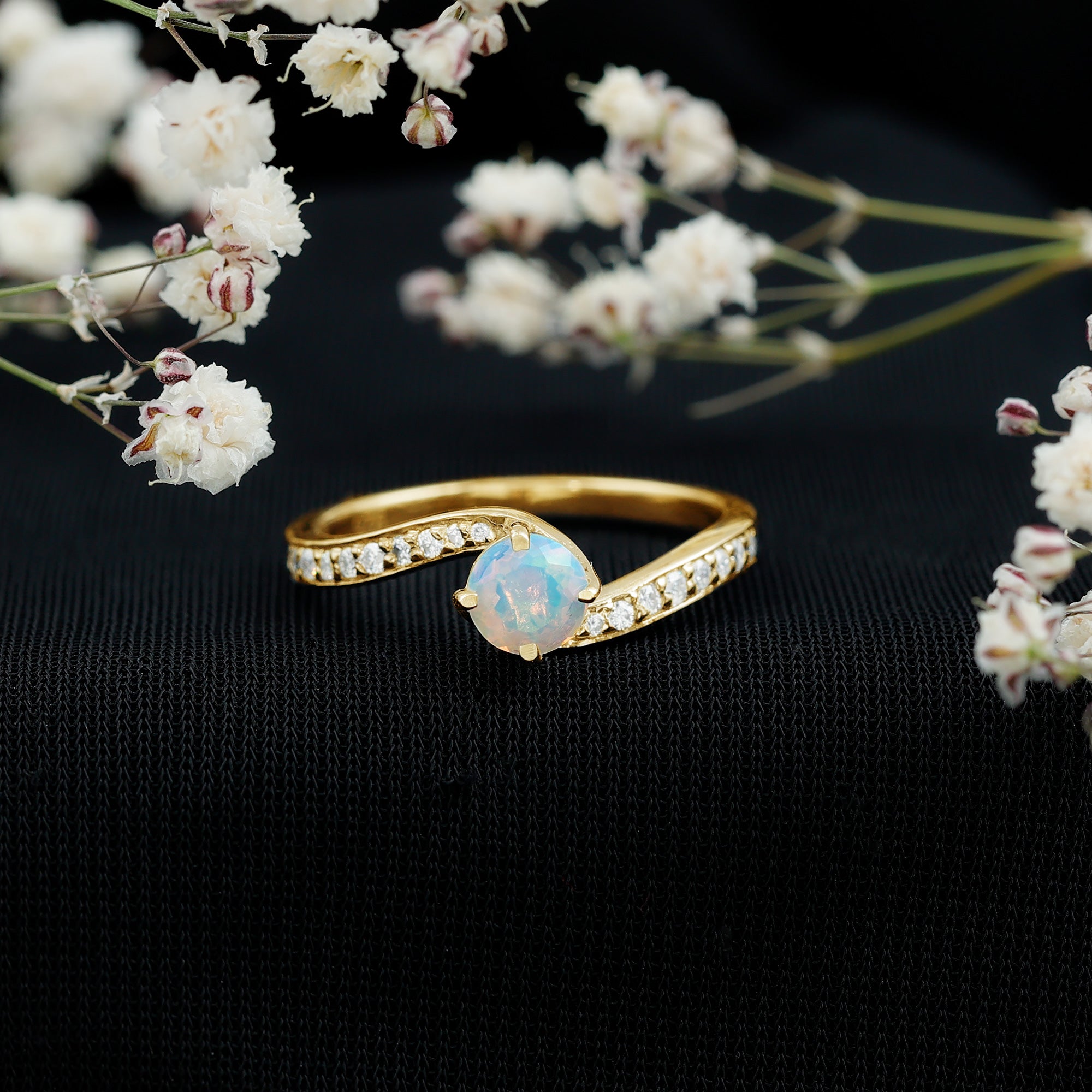 Natural Certified Ethiopian Opal Solitaire Promise Ring with Bypass Shank AAA - Rosec Jewels