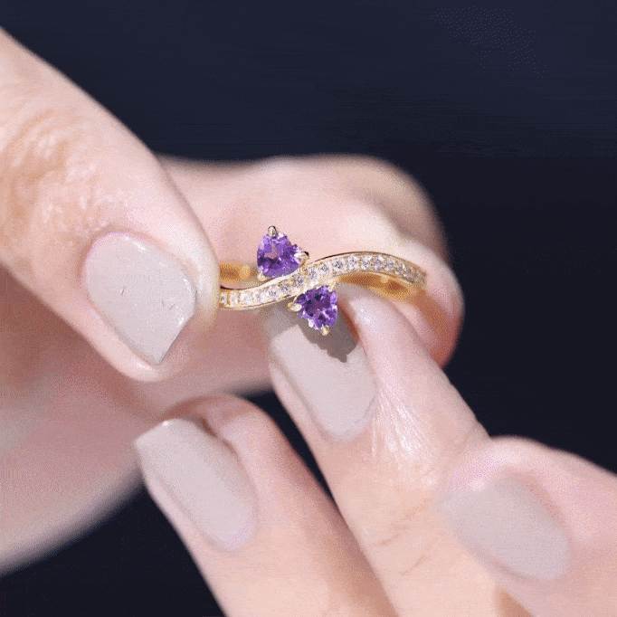 Natural Heart Shape Amethyst Toi Et Moi Engagement Ring with Diamond AAA - Rosec Jewels