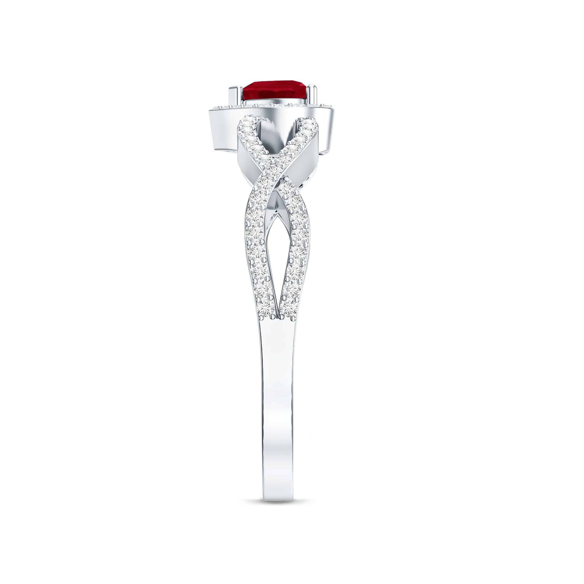 Natural Ruby Heart Promise Ring with Diamond Crossover Shank AAA - Rosec Jewels