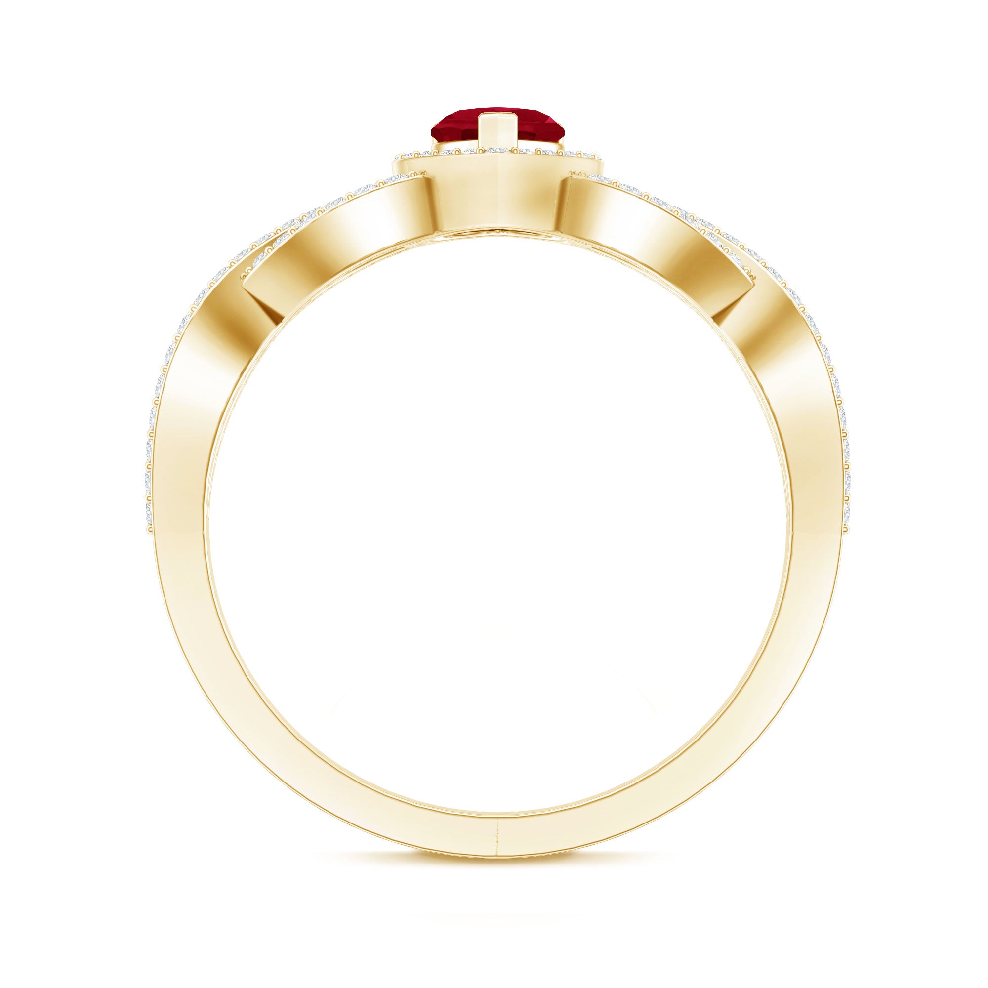 Natural Ruby Heart Promise Ring with Diamond Crossover Shank AAA - Rosec Jewels