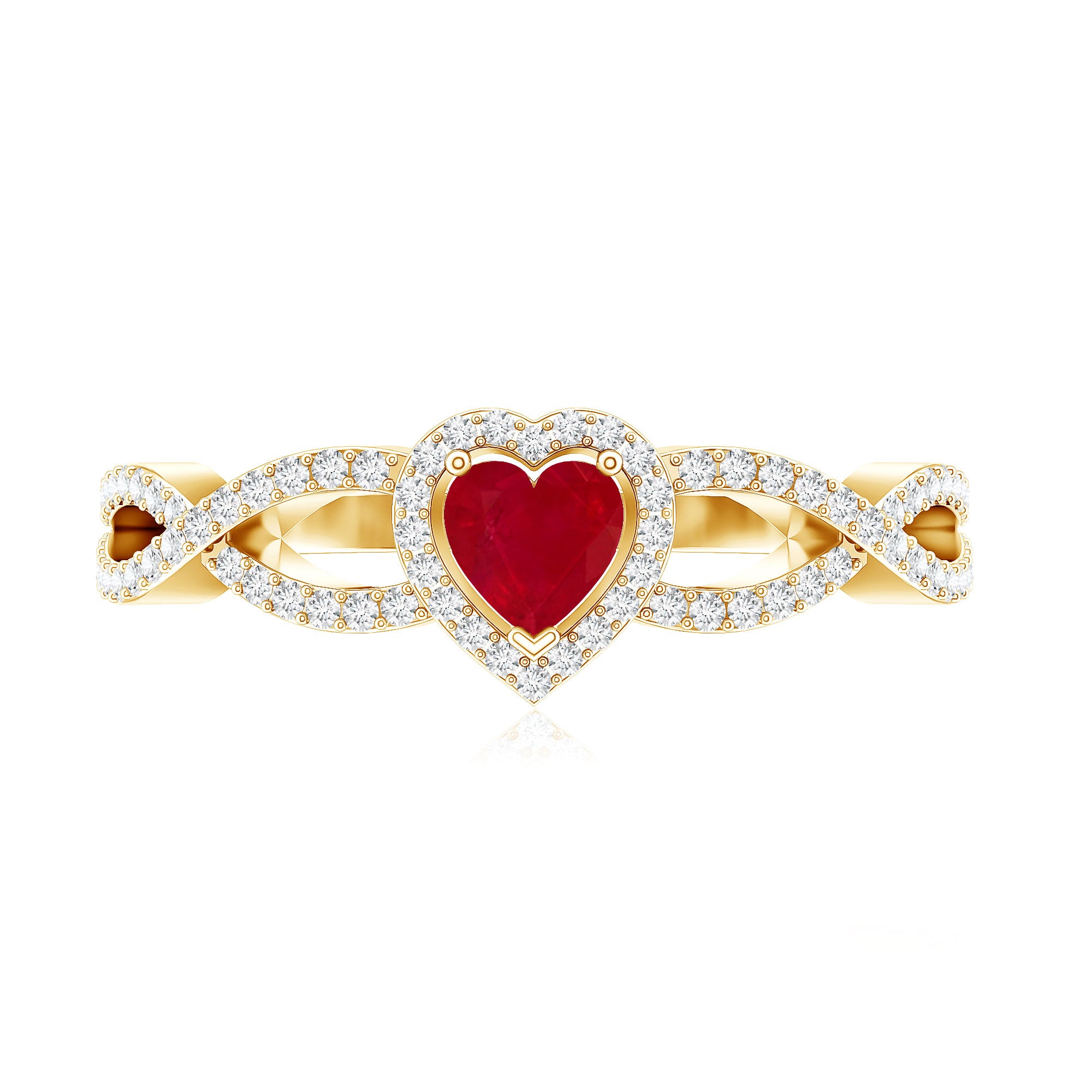 Natural Ruby Heart Promise Ring with Diamond Crossover Shank AAA - Rosec Jewels