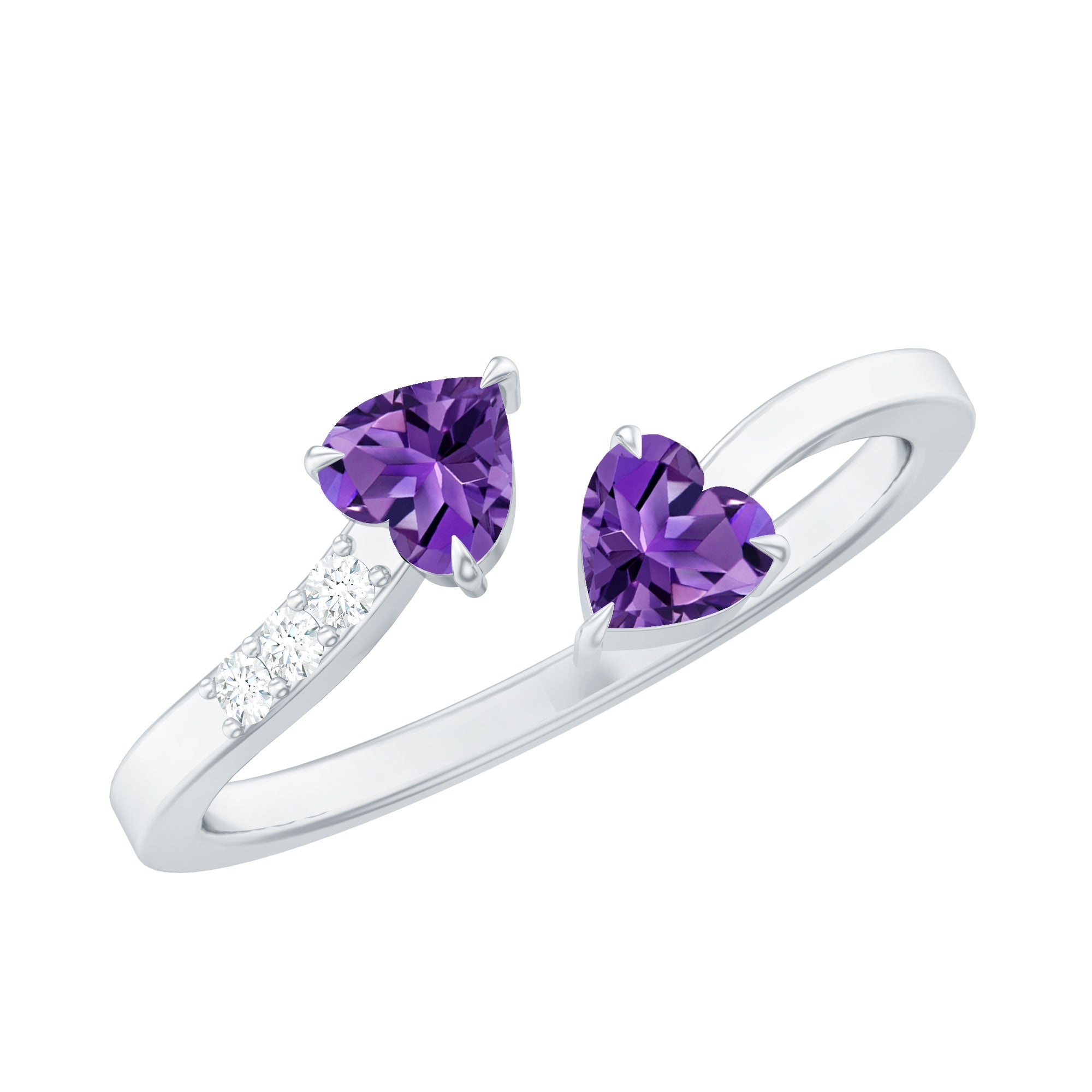 Heart Shape Amethyst and Diamond Two Stone Wrap Ring