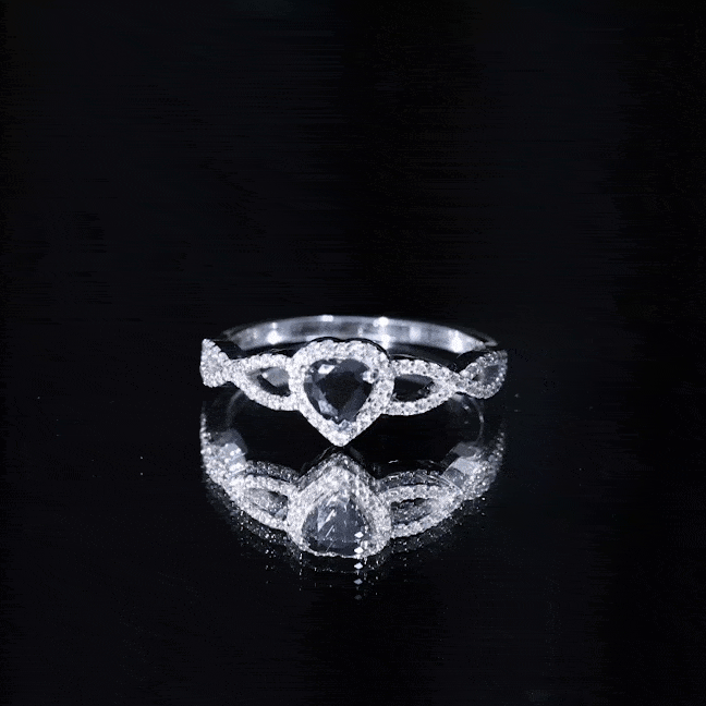 0.6 Carat Lab Grown Black and White Diamond Heart Engagement Ring with Crossover Shank AAAA ( Synthetic ) - Rosec Jewels