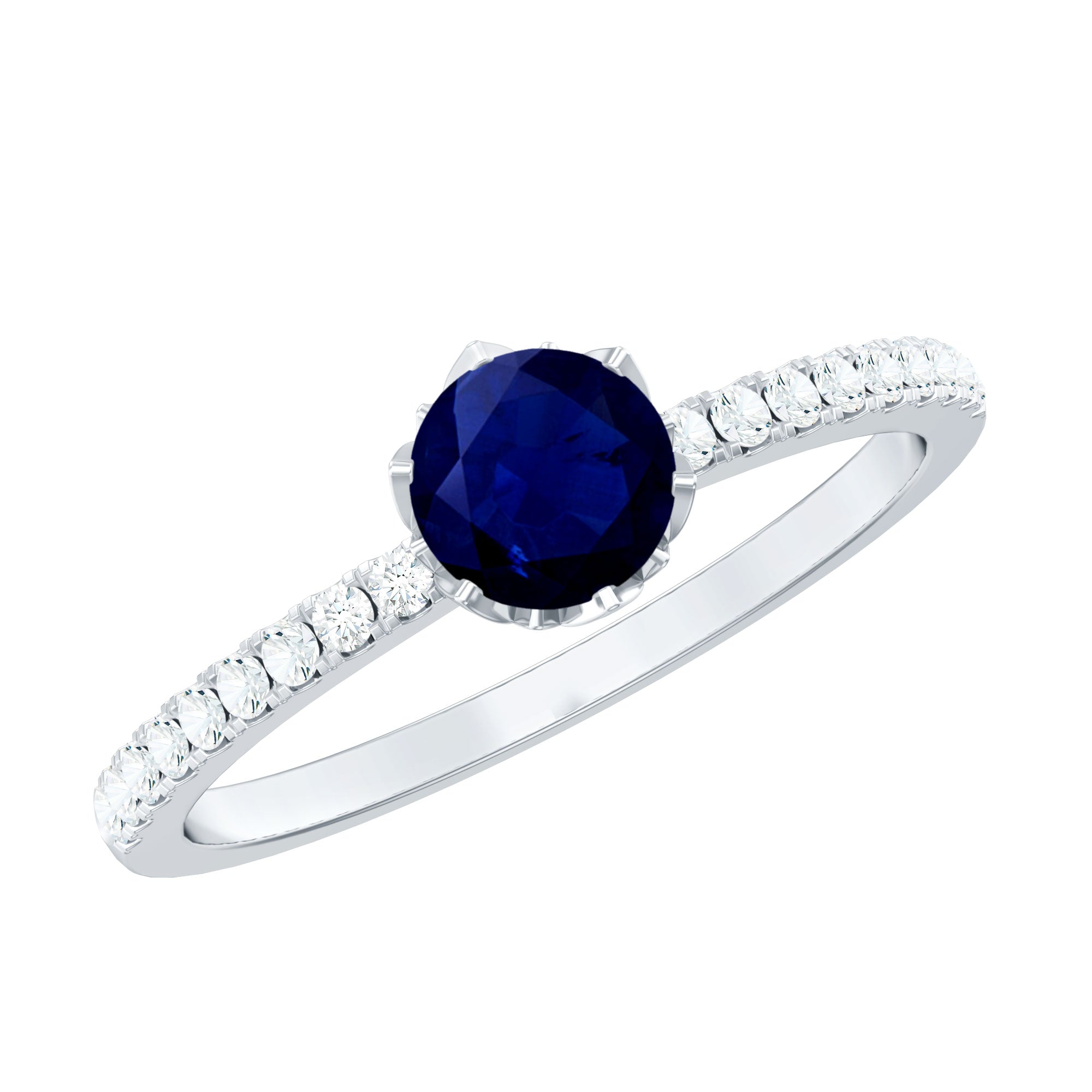 Lotus Basket Set Blue Sapphire Solitaire Ring with Diamond