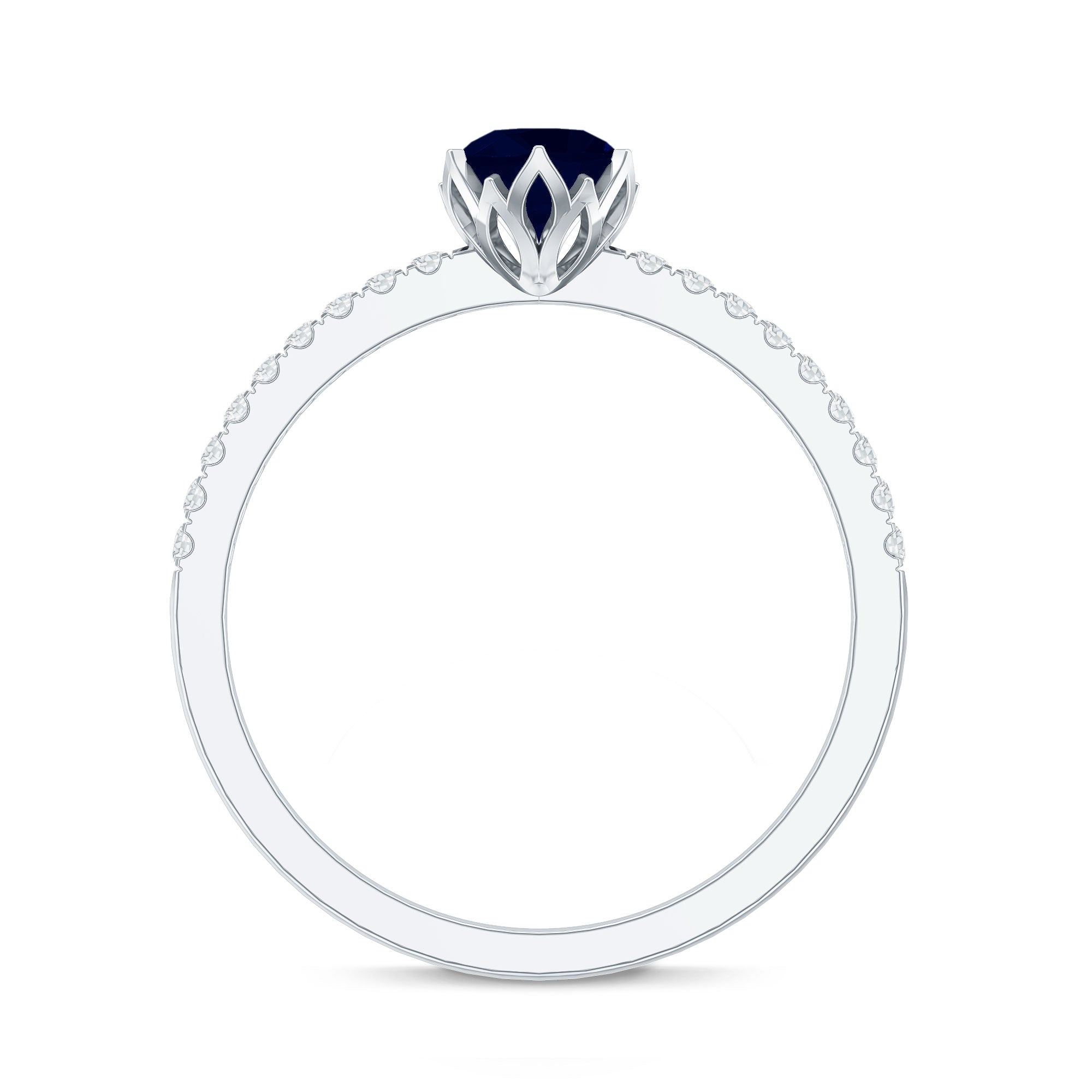 Rosec Jewels-Lotus Basket Set 0.9 Carat Blue Sapphire Solitaire Promise Ring with Diamond