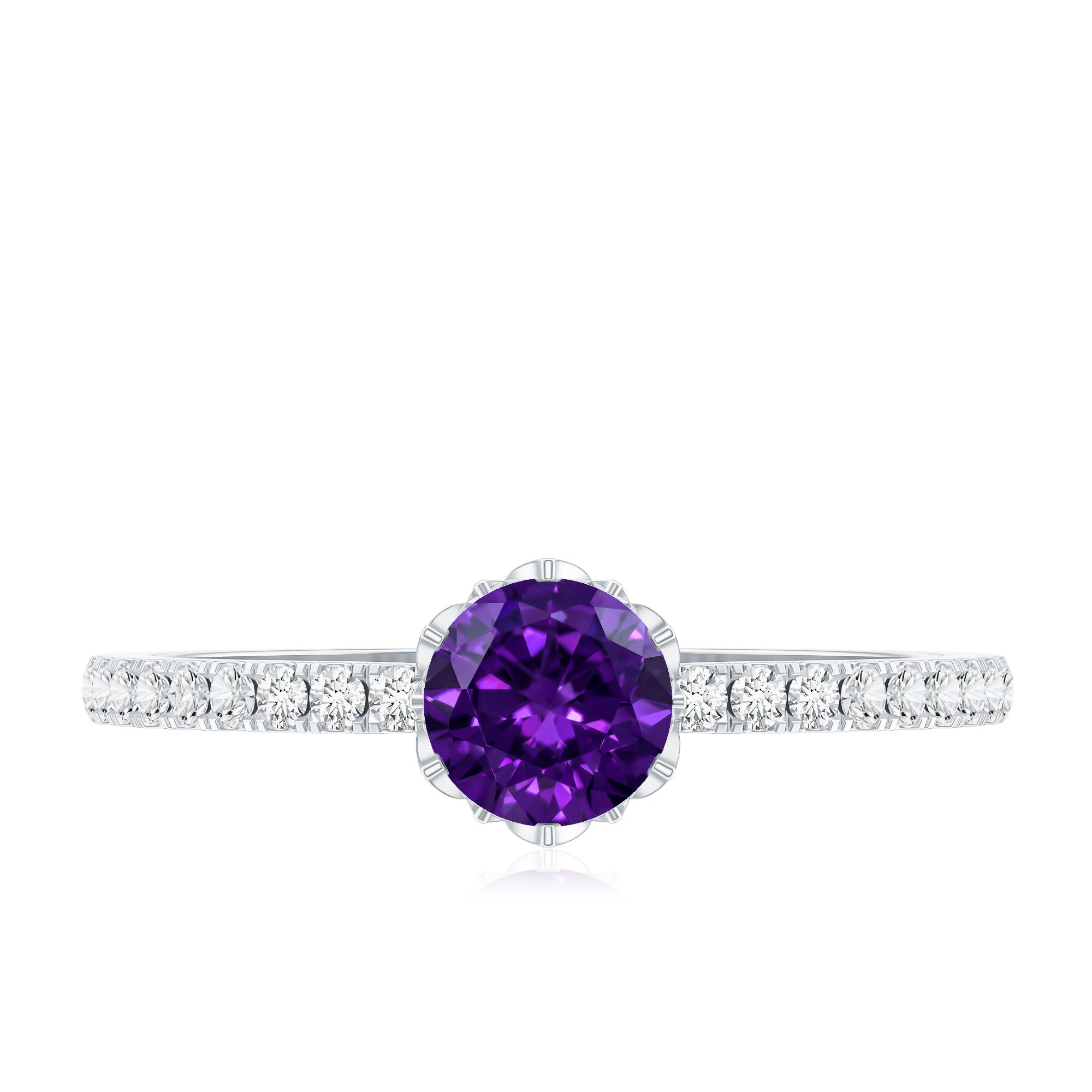 Genuine Amethyst Diamond Promise Ring for Women AAA - Rosec Jewels