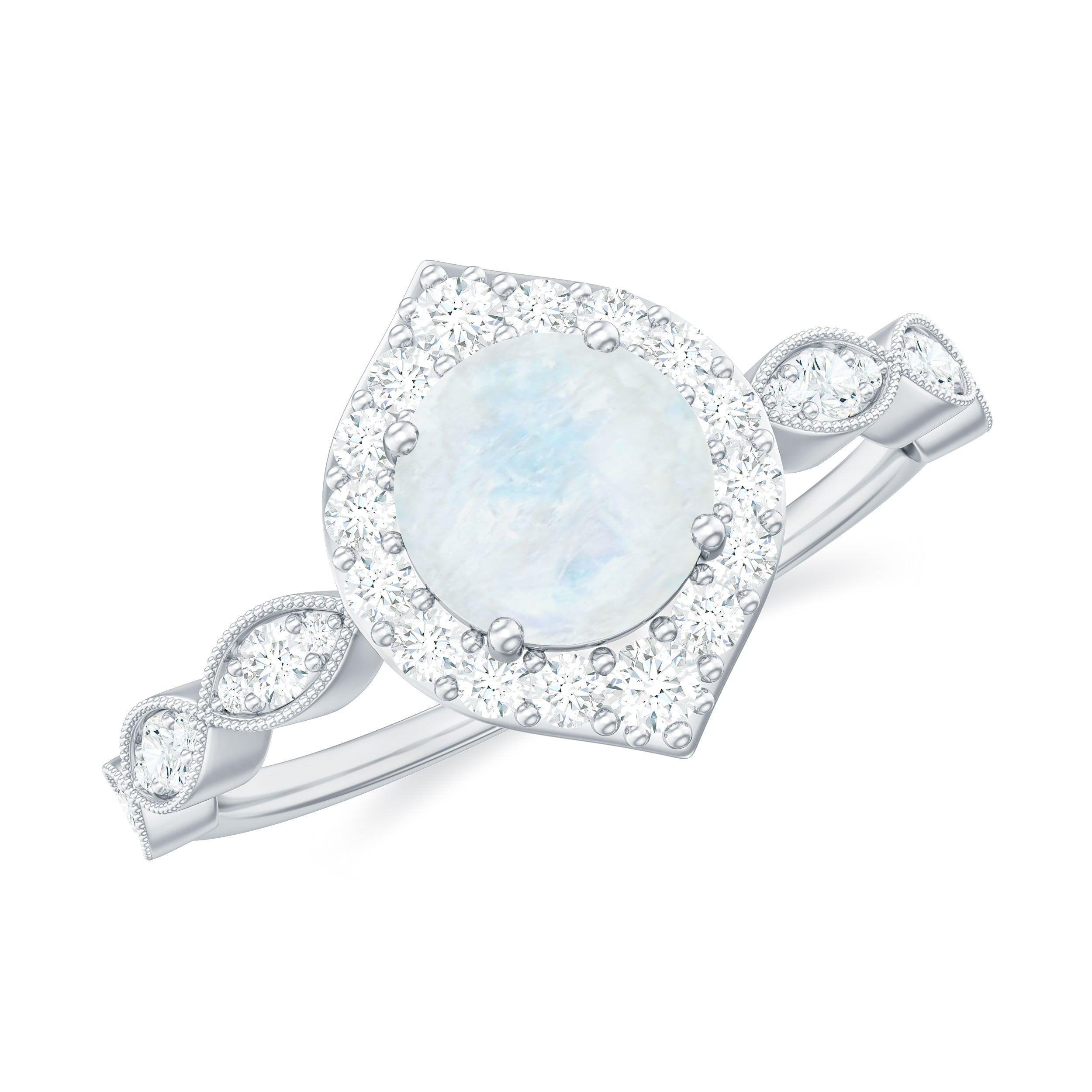 Vintage Style Moonstone Engagement Ring with Diamond Accent