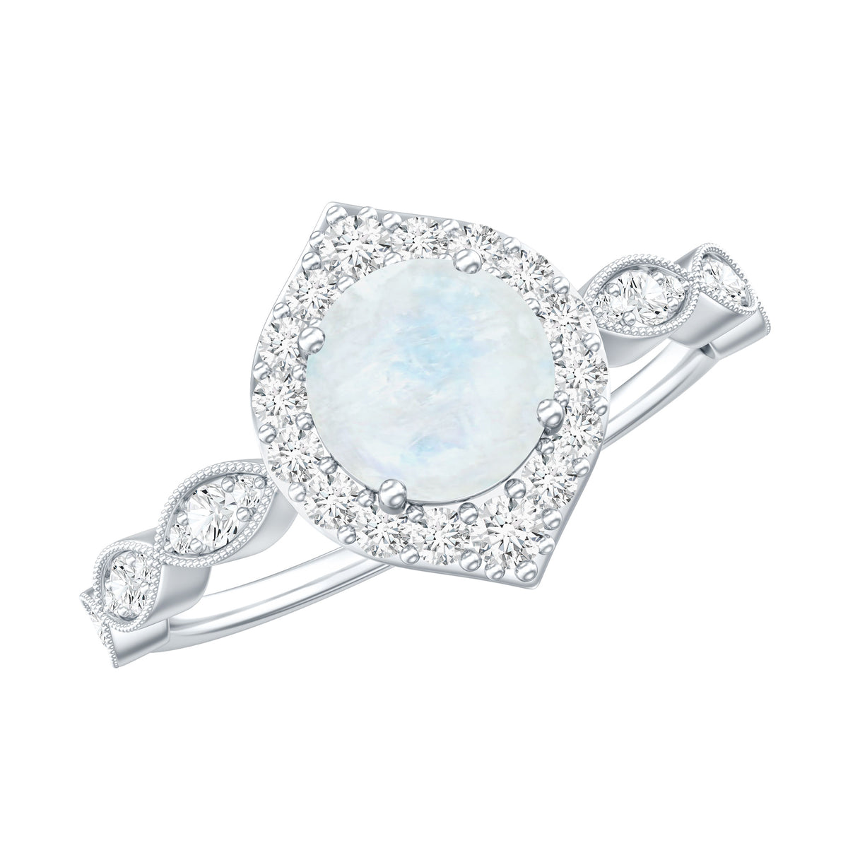Vintage Style Moonstone Engagement Ring with Diamond Accent AAA - Rosec Jewels