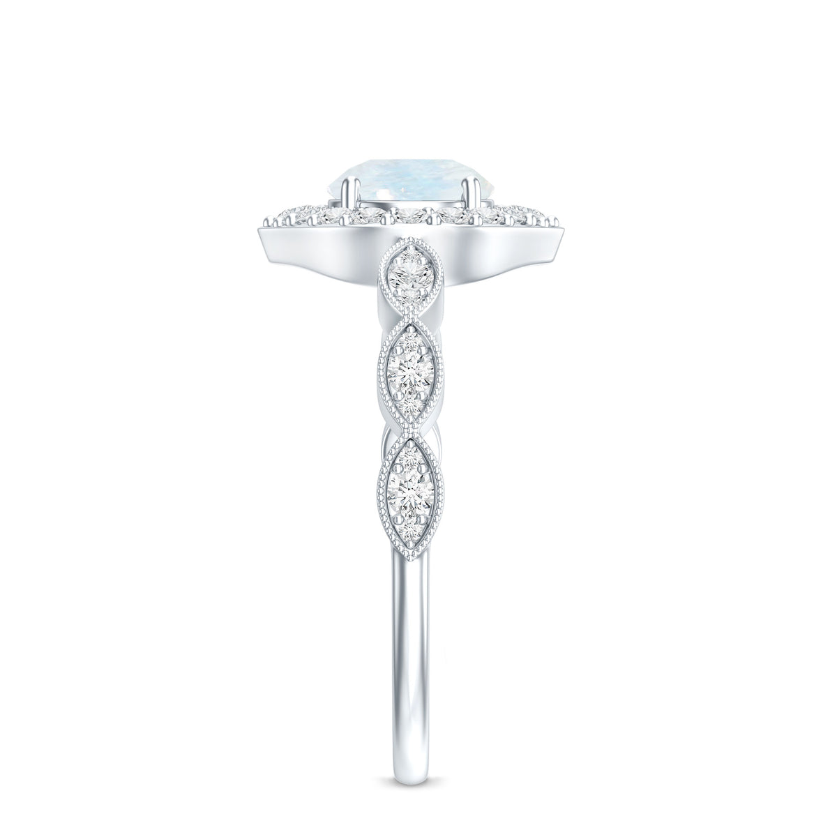 Vintage Style Moonstone Engagement Ring with Diamond Accent AAA - Rosec Jewels