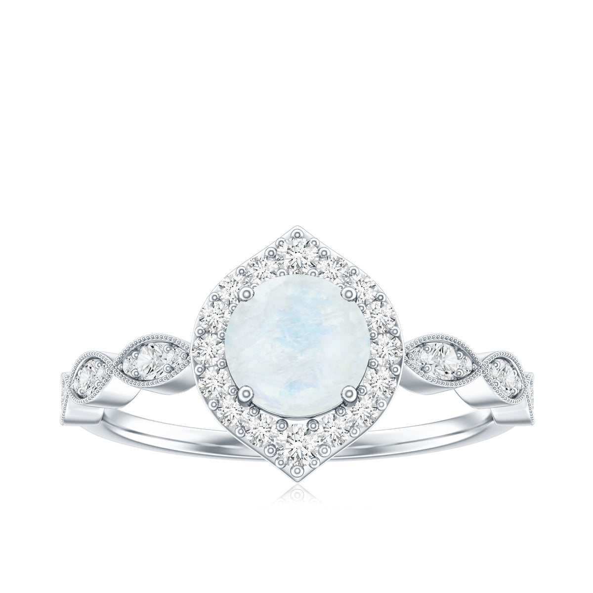 Vintage Style Moonstone Engagement Ring with Diamond Accent AAA - Rosec Jewels
