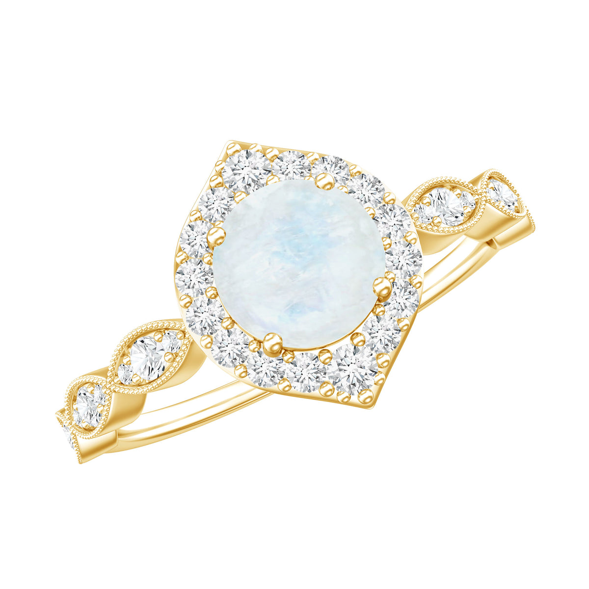 Vintage Style Moonstone Engagement Ring with Diamond Accent AAA - Rosec Jewels