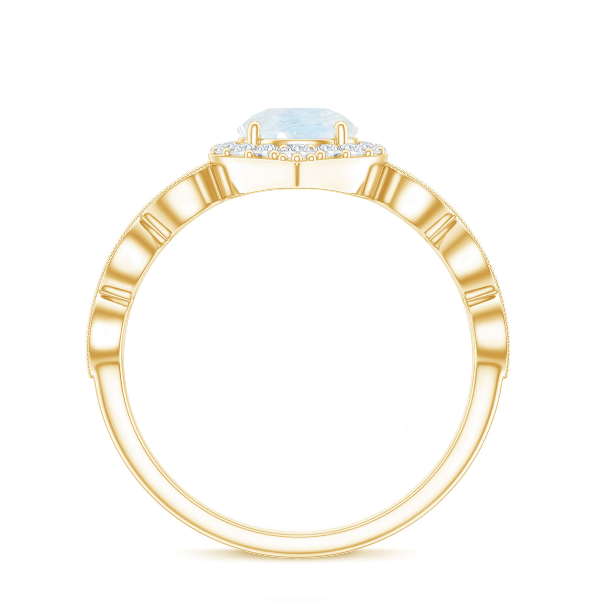 Vintage Style Moonstone Engagement Ring with Diamond Accent AAA - Rosec Jewels