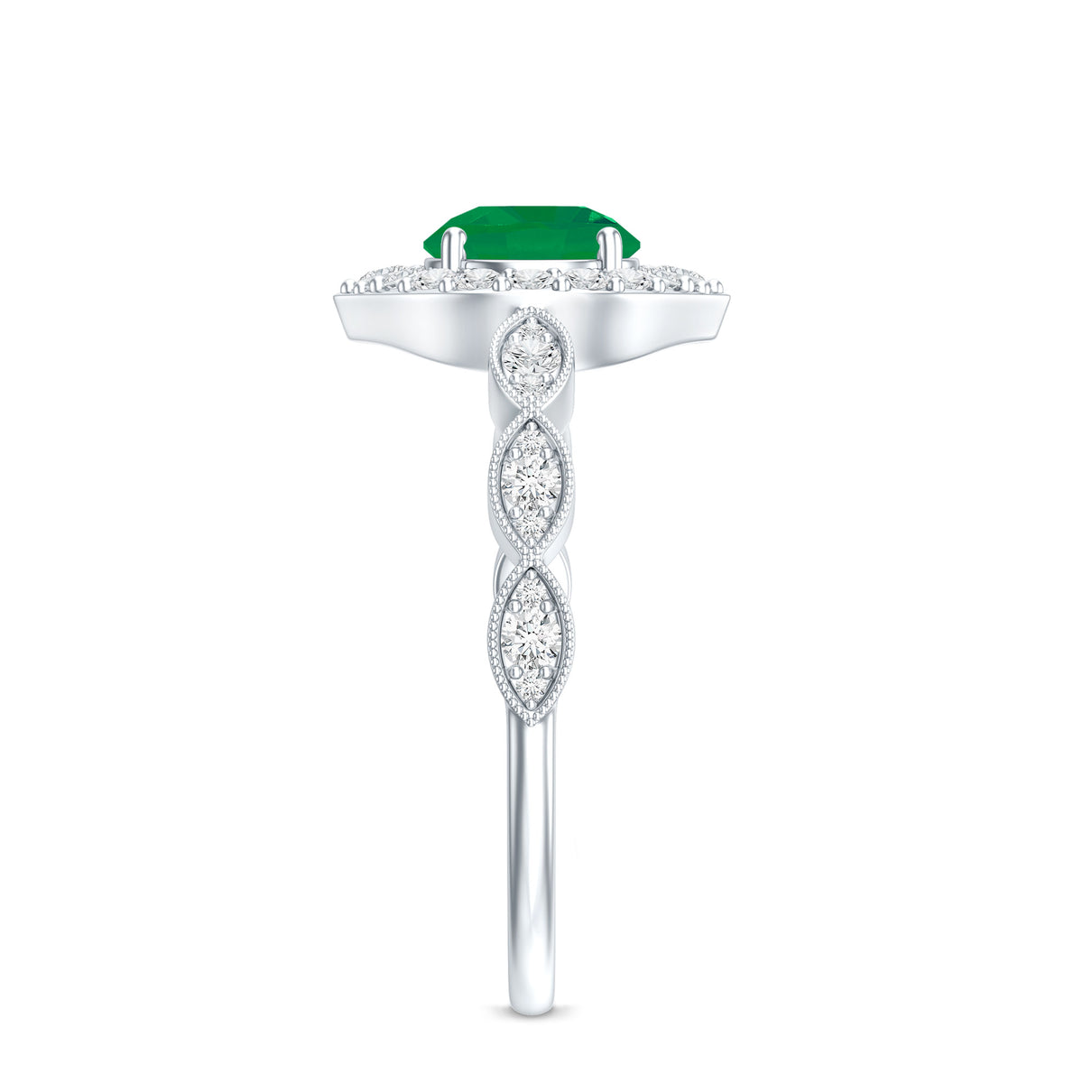 Natural Emerald Vintage Looking Engagement Ring with Diamond Halo AAA - Rosec Jewels