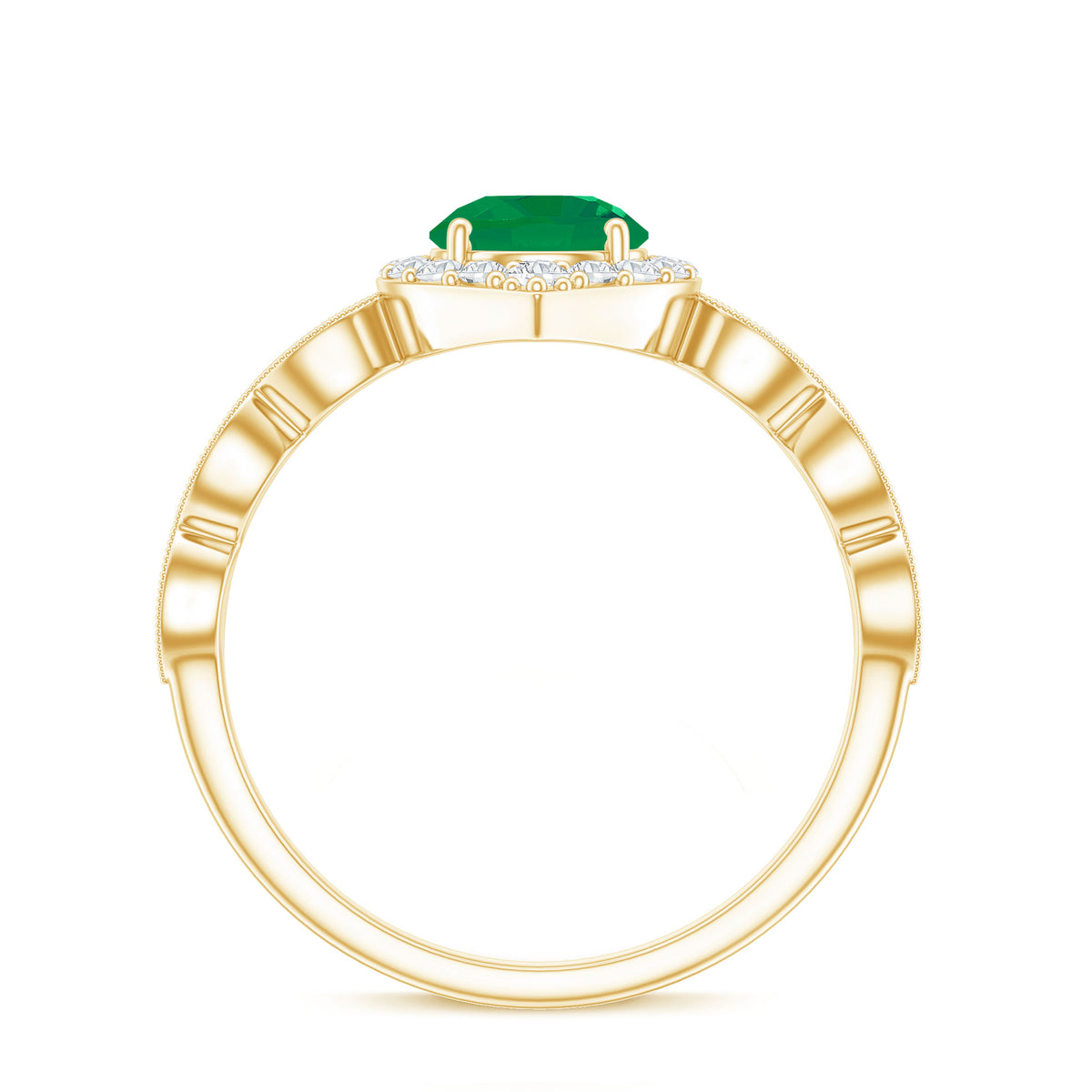 Natural Emerald Vintage Looking Engagement Ring with Diamond Halo AAA - Rosec Jewels