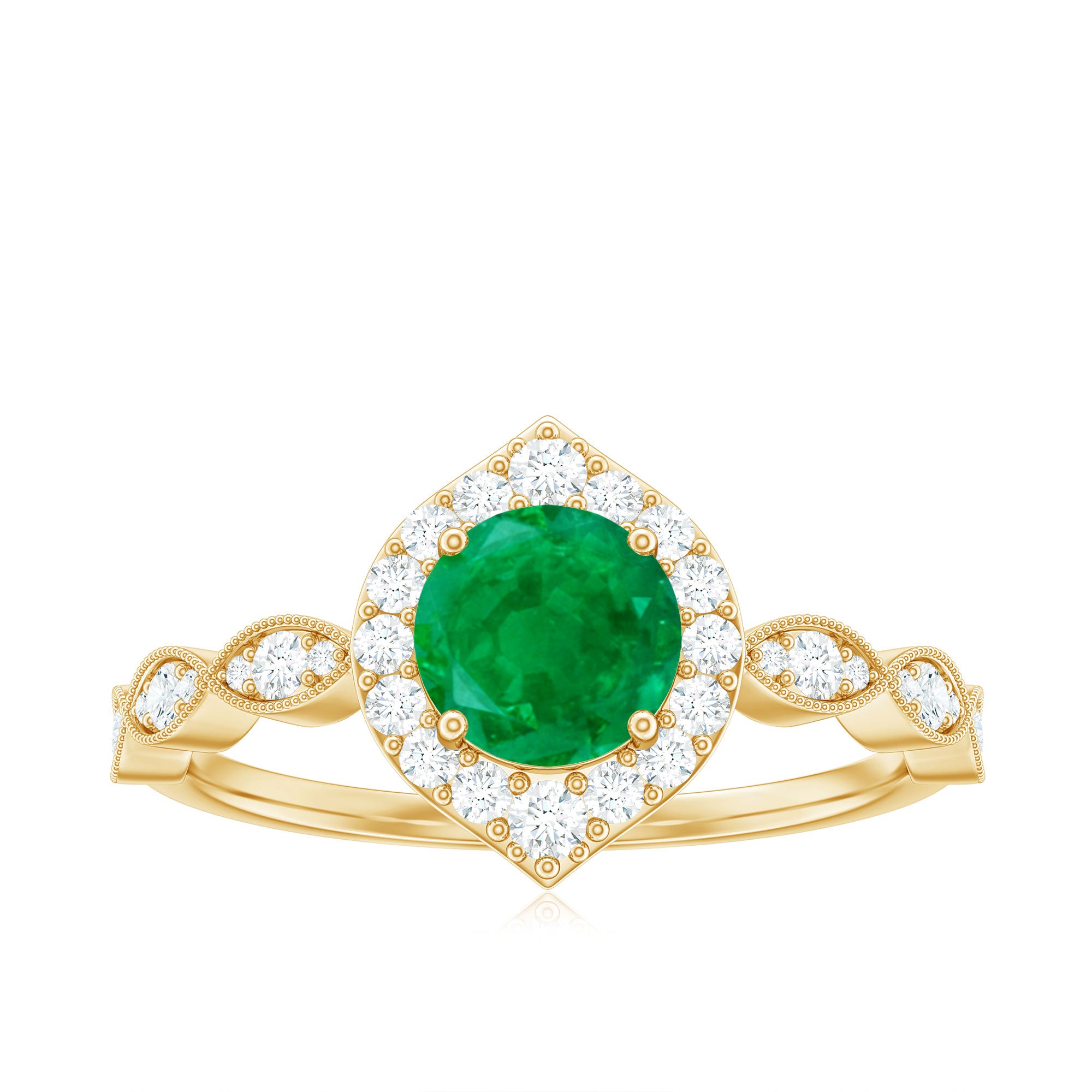 Natural Emerald Vintage Looking Engagement Ring with Diamond Halo AAA - Rosec Jewels