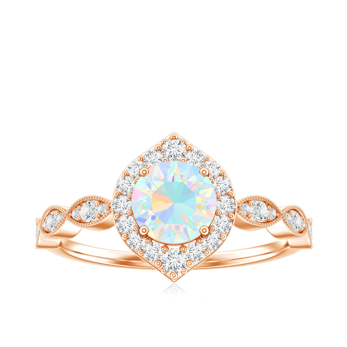Vintage Looking Ethiopian Opal Engagement Ring with Real Diamond Halo AAA - Rosec Jewels