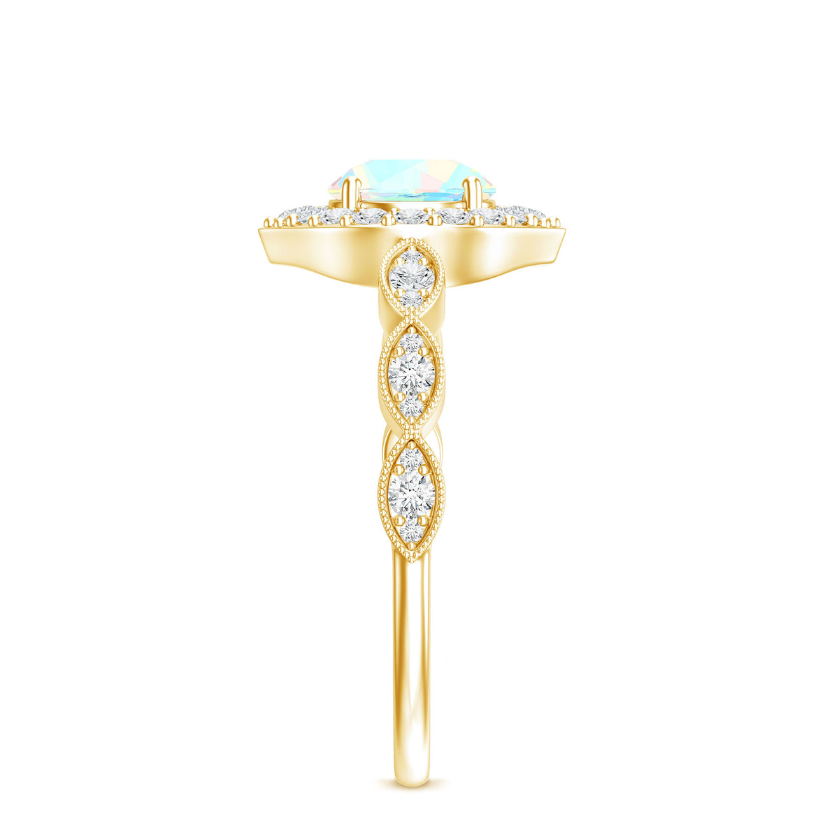 Vintage Looking Ethiopian Opal Engagement Ring with Real Diamond Halo AAA - Rosec Jewels