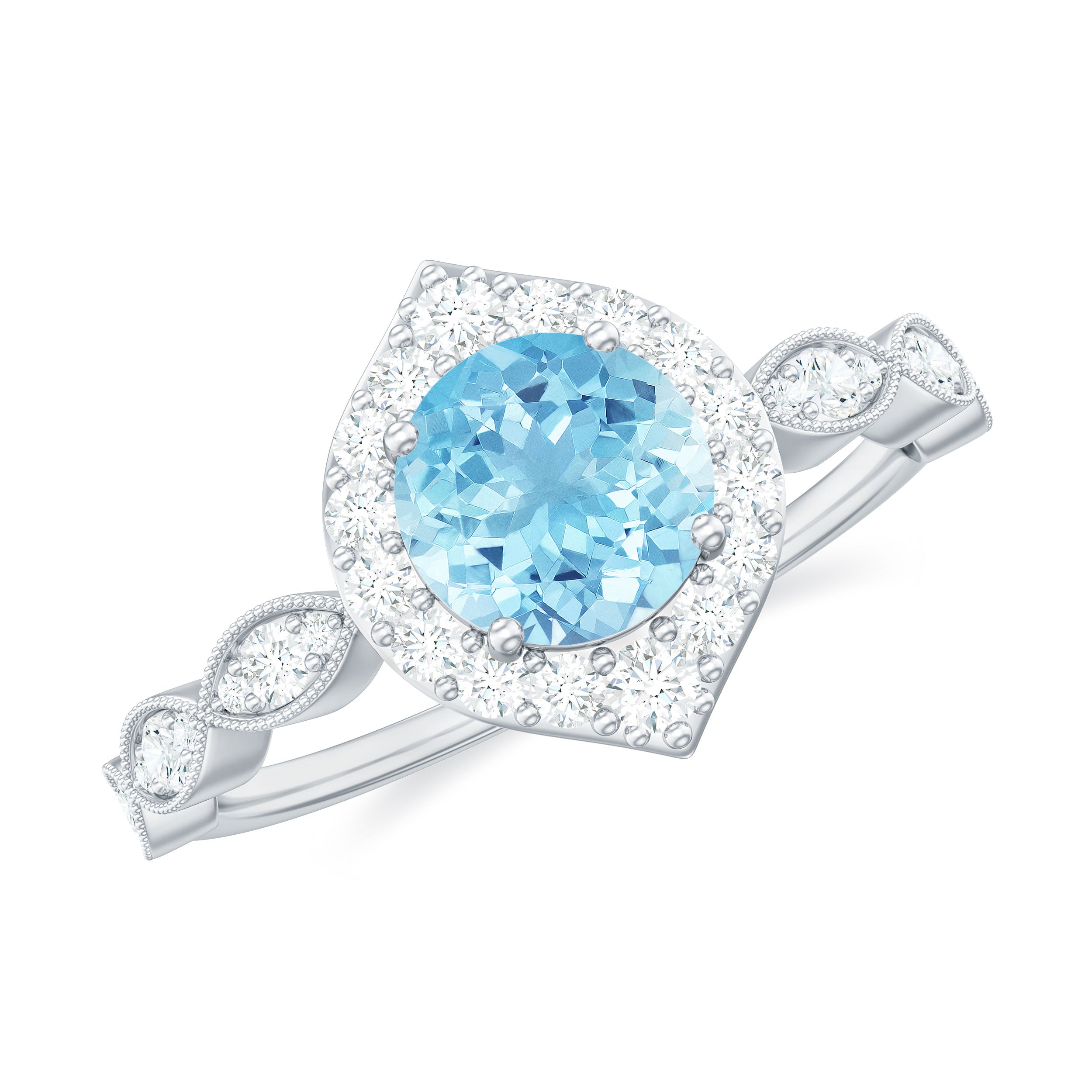 0.8 Carat Aquamarine and Diamond Designer Engagement Ring AAA - Rosec Jewels