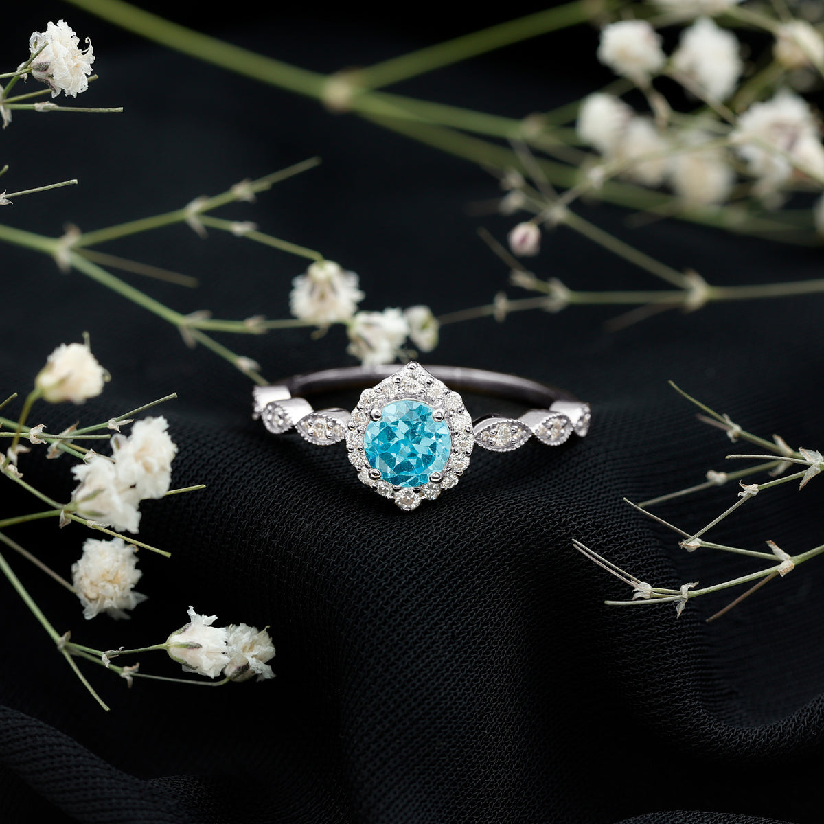 0.8 Carat Aquamarine and Diamond Designer Engagement Ring AAA - Rosec Jewels