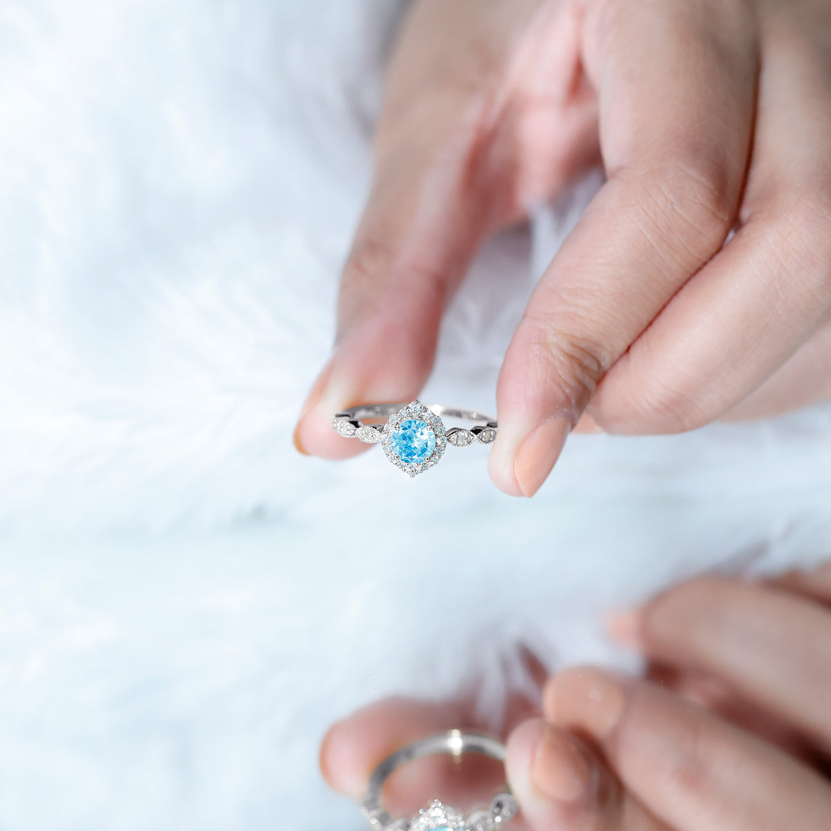 0.8 Carat Aquamarine and Diamond Designer Engagement Ring AAA - Rosec Jewels
