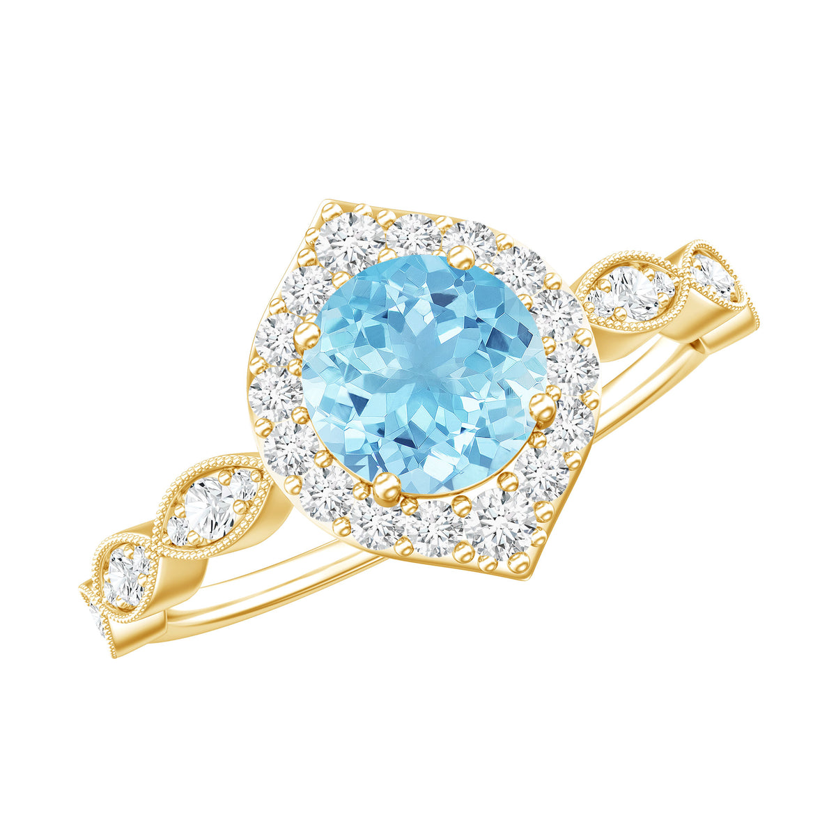 0.8 Carat Aquamarine and Diamond Designer Engagement Ring AAA - Rosec Jewels