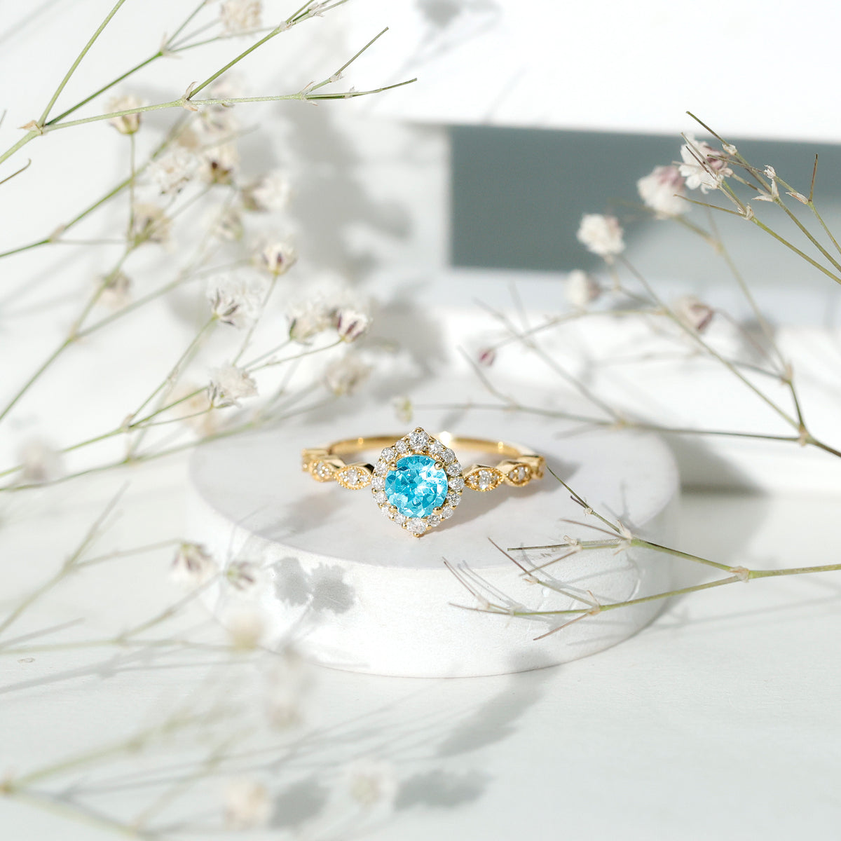 0.8 Carat Aquamarine and Diamond Designer Engagement Ring AAA - Rosec Jewels