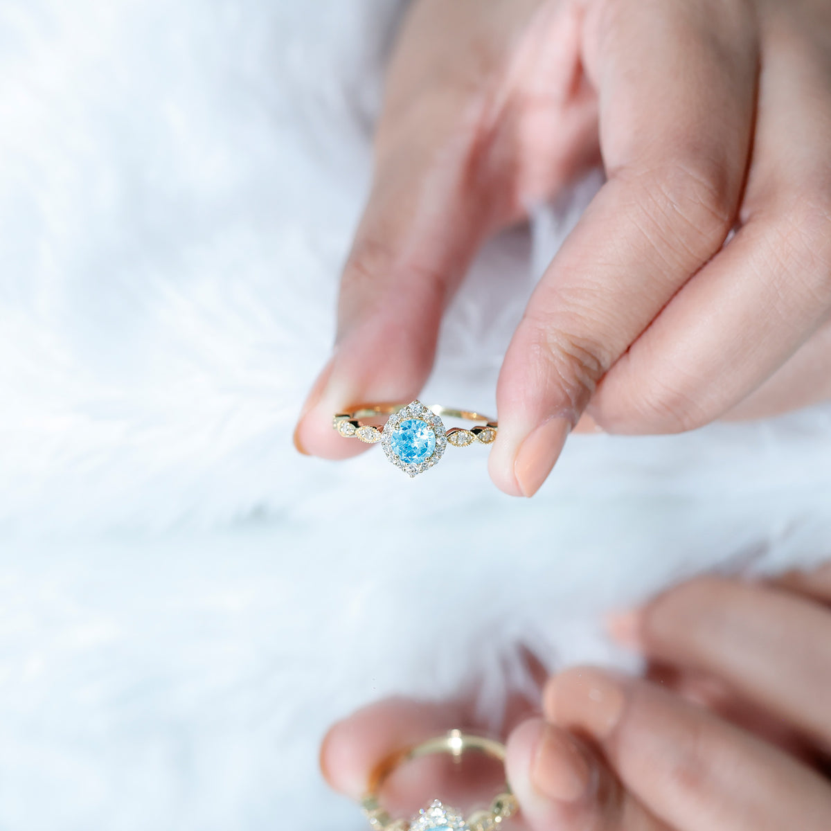 0.8 Carat Aquamarine and Diamond Designer Engagement Ring AAA - Rosec Jewels