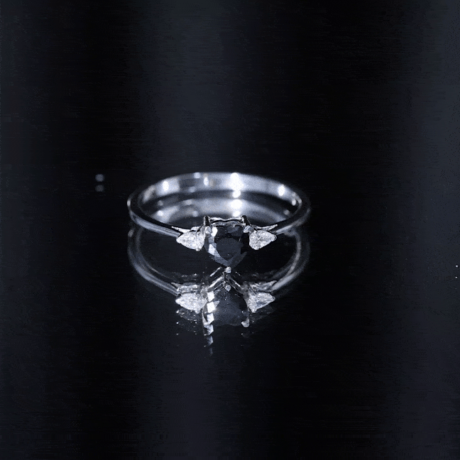Certified Lab Grown Black Diamond Heart Promise Ring with White Diamond AAAA ( Synthetic ) - Rosec Jewels