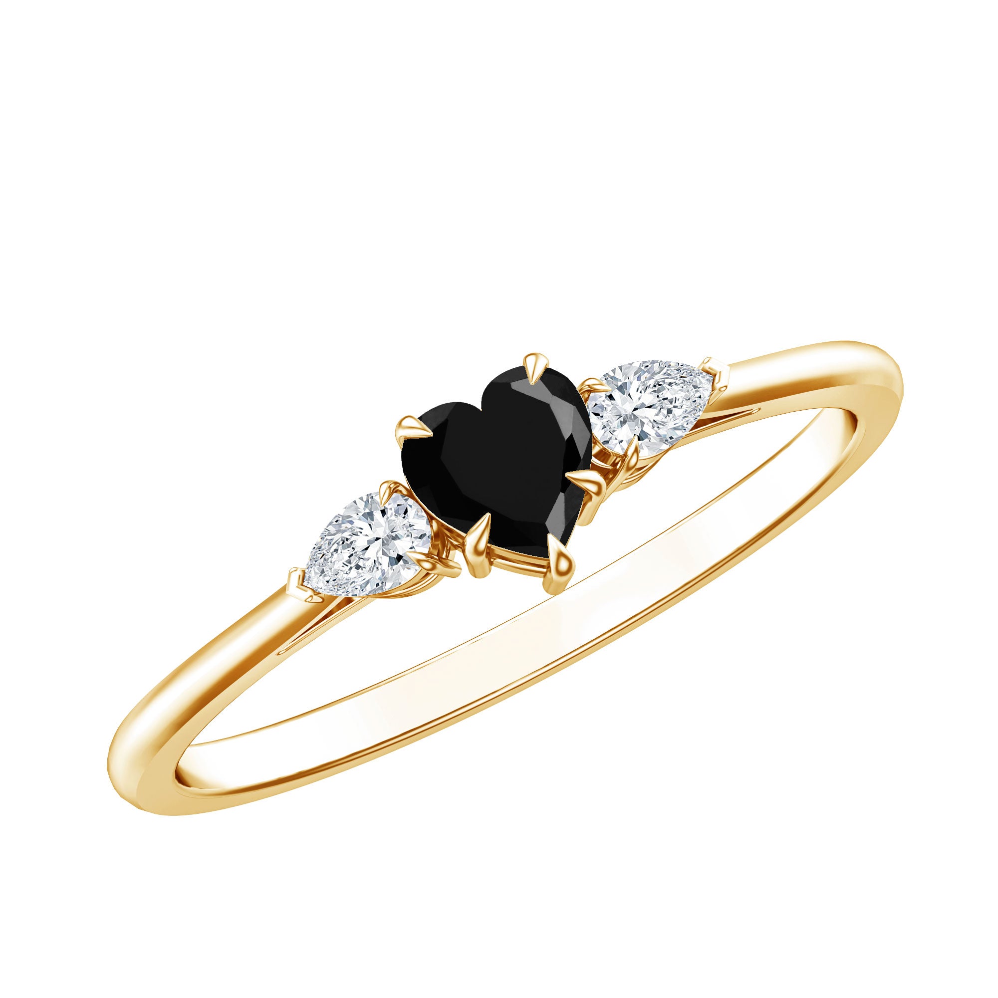 Certified Lab Grown Black Diamond Heart Promise Ring with White Diamond AAAA ( Synthetic ) - Rosec Jewels
