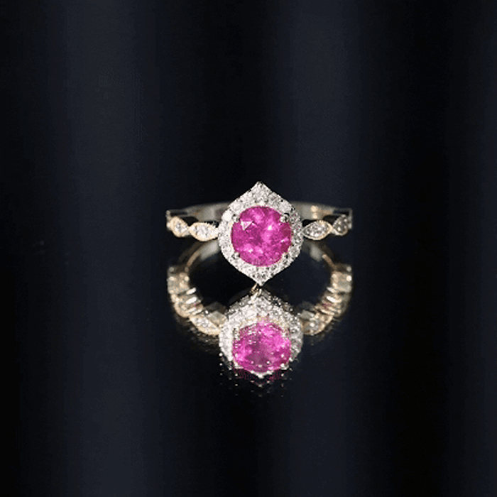 Genuine Pink Tourmaline Vintage Engagement Ring with Diamond AAA - Rosec Jewels