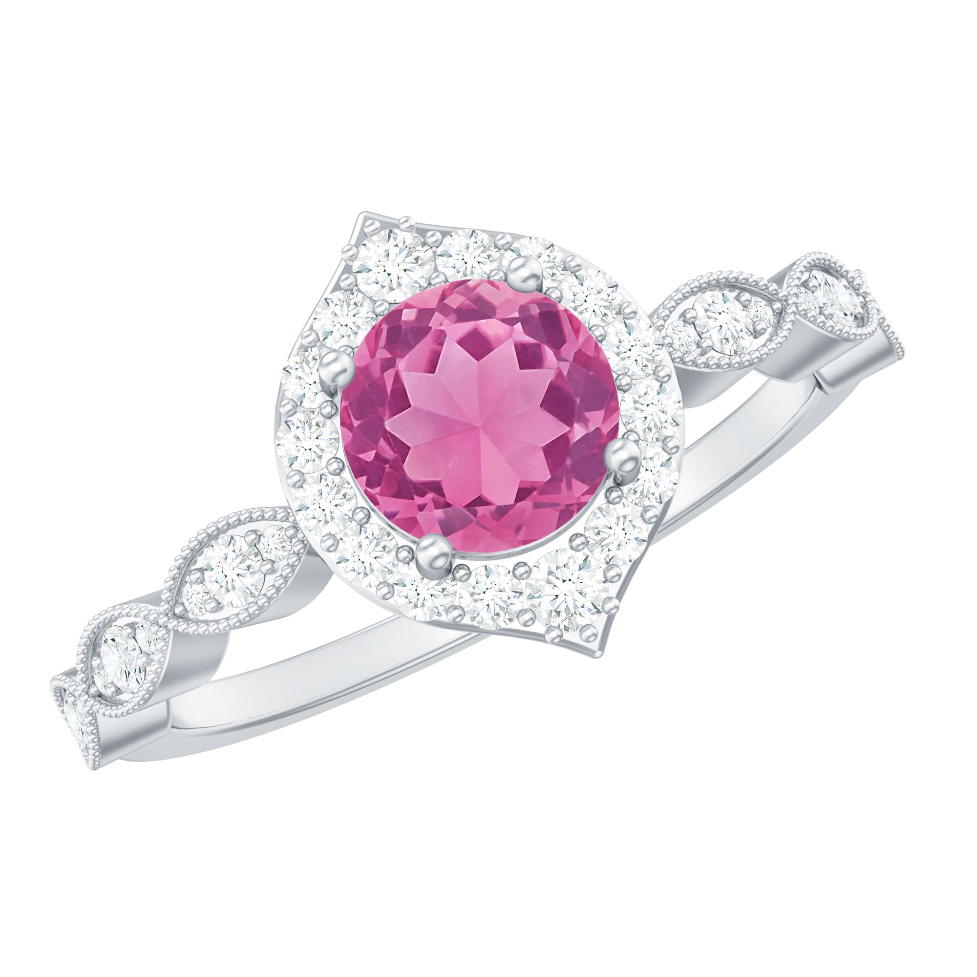 Genuine Pink Tourmaline Vintage Engagement Ring with Diamond