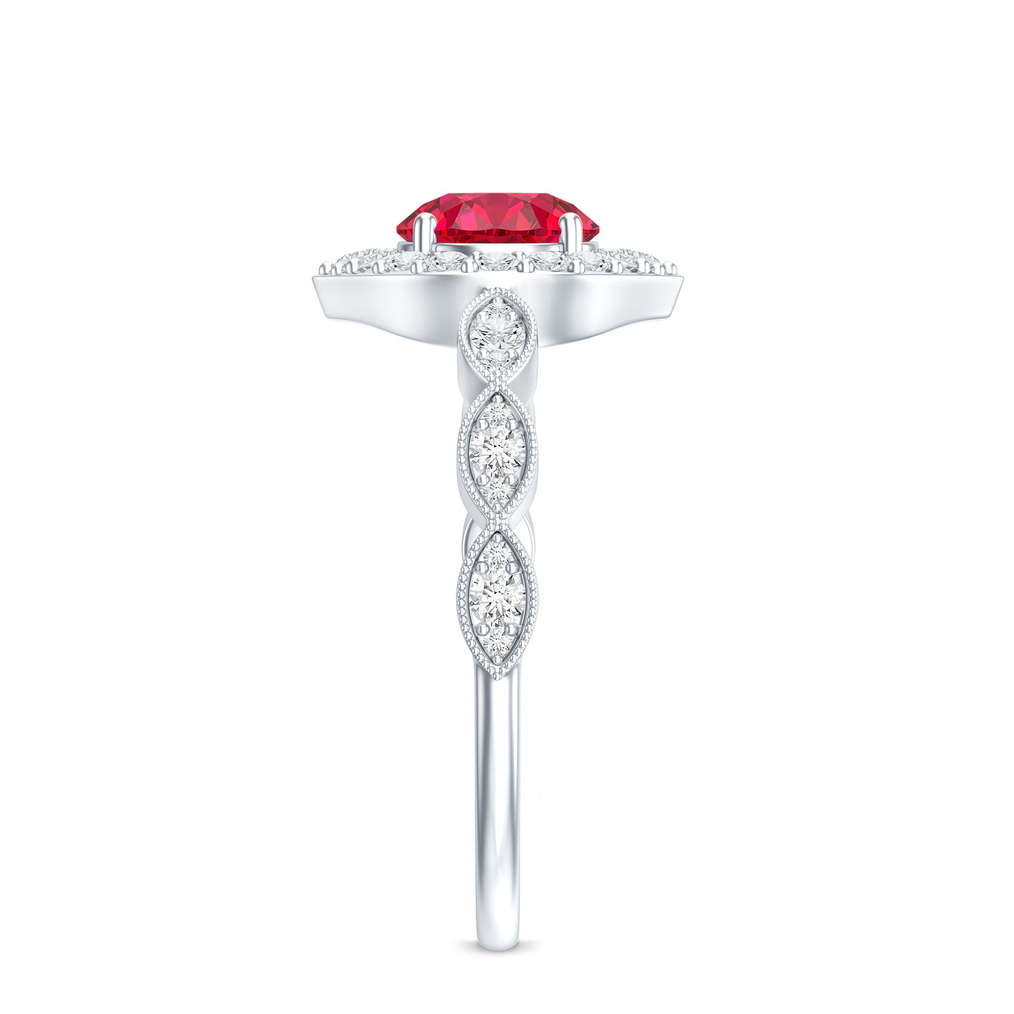 Vintage Style 1.3 Carat Lab Grown Ruby Engagement Ring with Diamond AAAA - Rosec Jewels