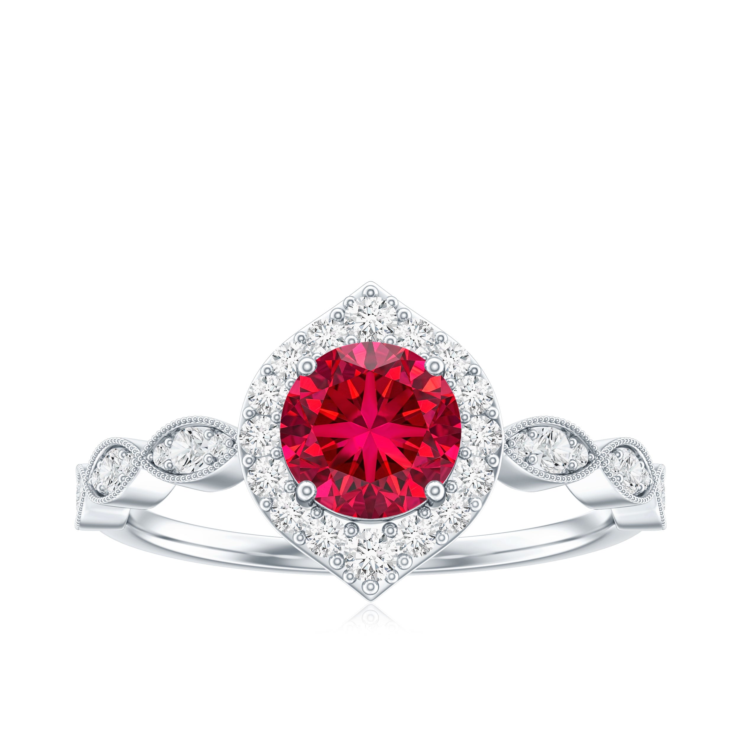 Vintage Style 1.3 Carat Lab Grown Ruby Engagement Ring with Diamond AAAA - Rosec Jewels