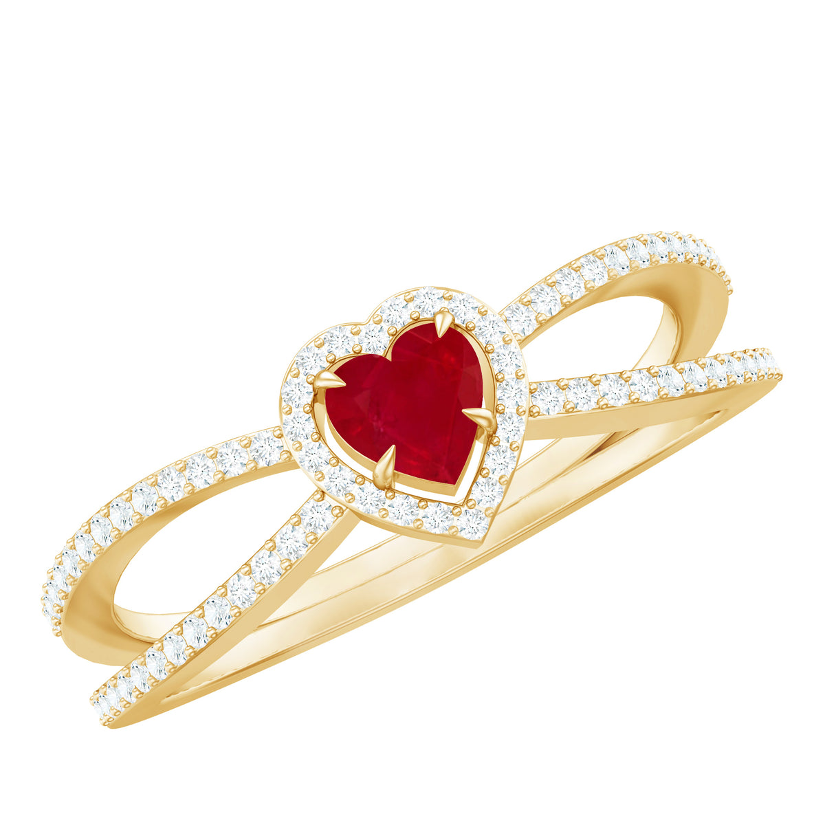 Natural Ruby Heart Engagement Ring with Diamond Split Shank – Rosec Jewels