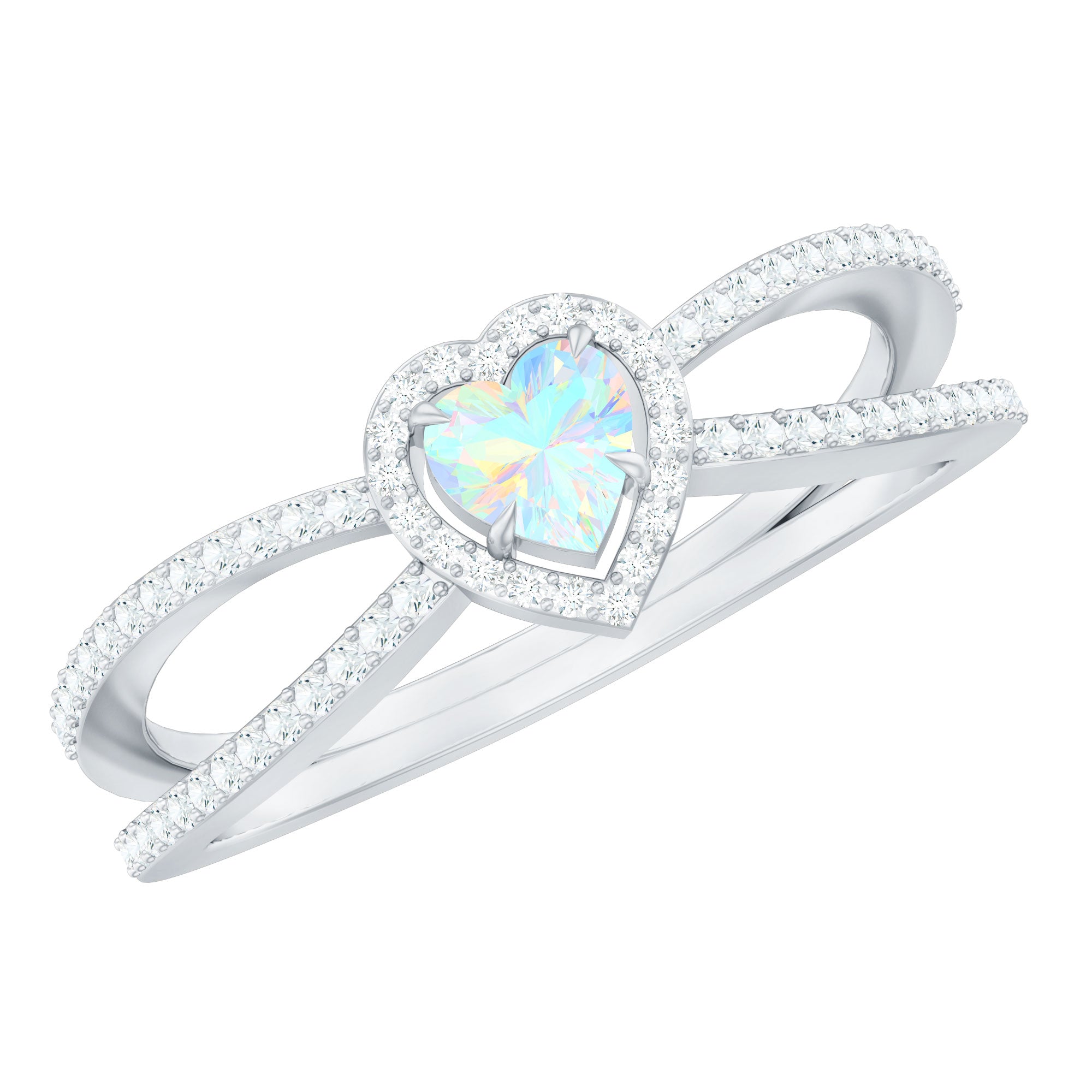 Certified Natural Ethiopian Opal Heart Shaped Engagement Ring with Diamond Halo