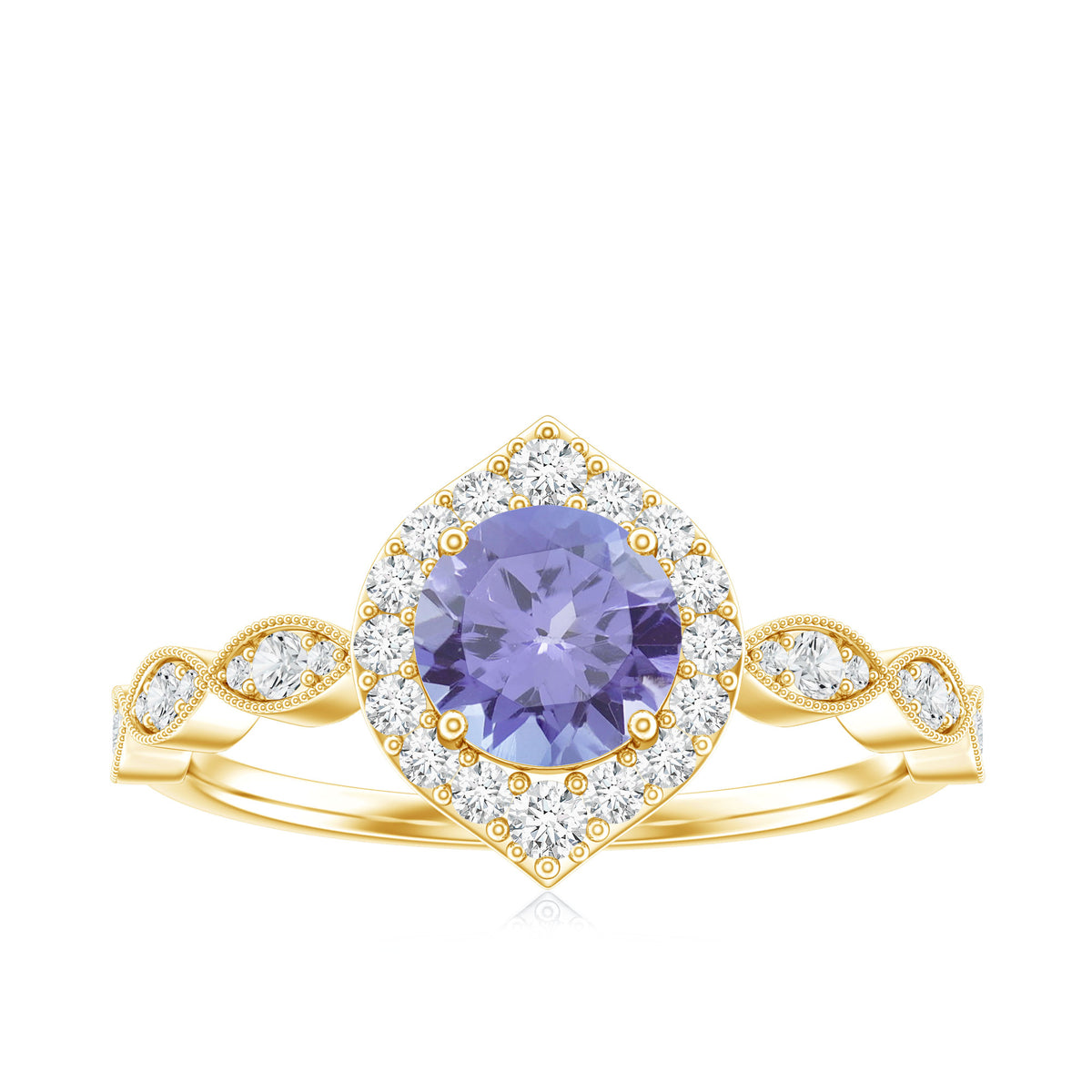 Real 0.54 Carat Tanzanite Vintage Engagement Ring with Diamond AAA - Rosec Jewels