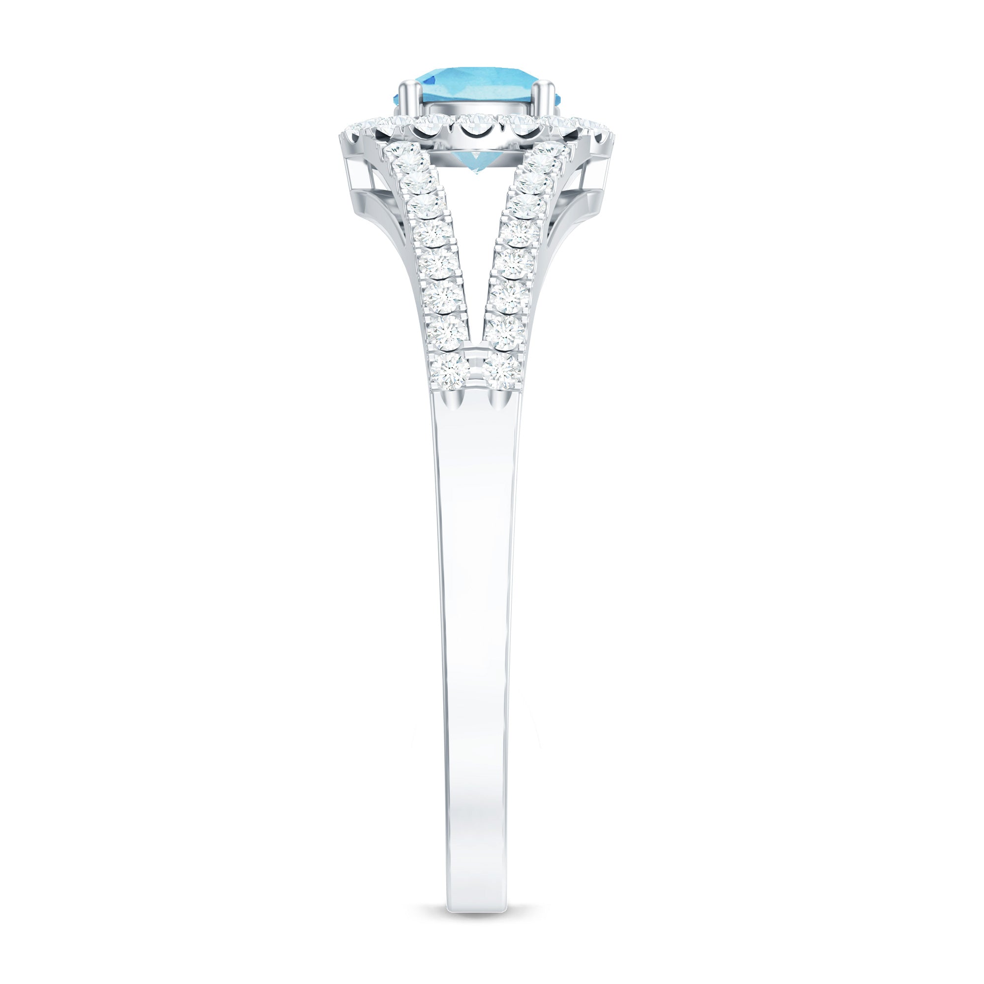 0.8 Carat Aquamarine and Diamond Split Shank Engagement Ring for Women AAA - Rosec Jewels