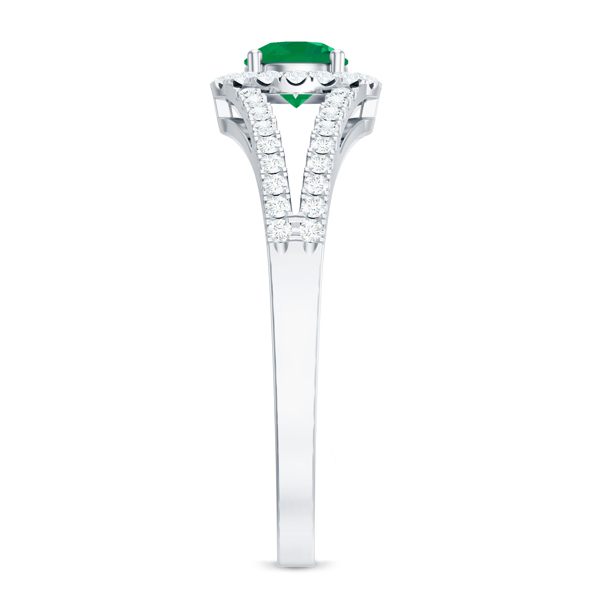 Classic Emerald Split Shank Engagement Ring with Diamond Halo AAA - Rosec Jewels