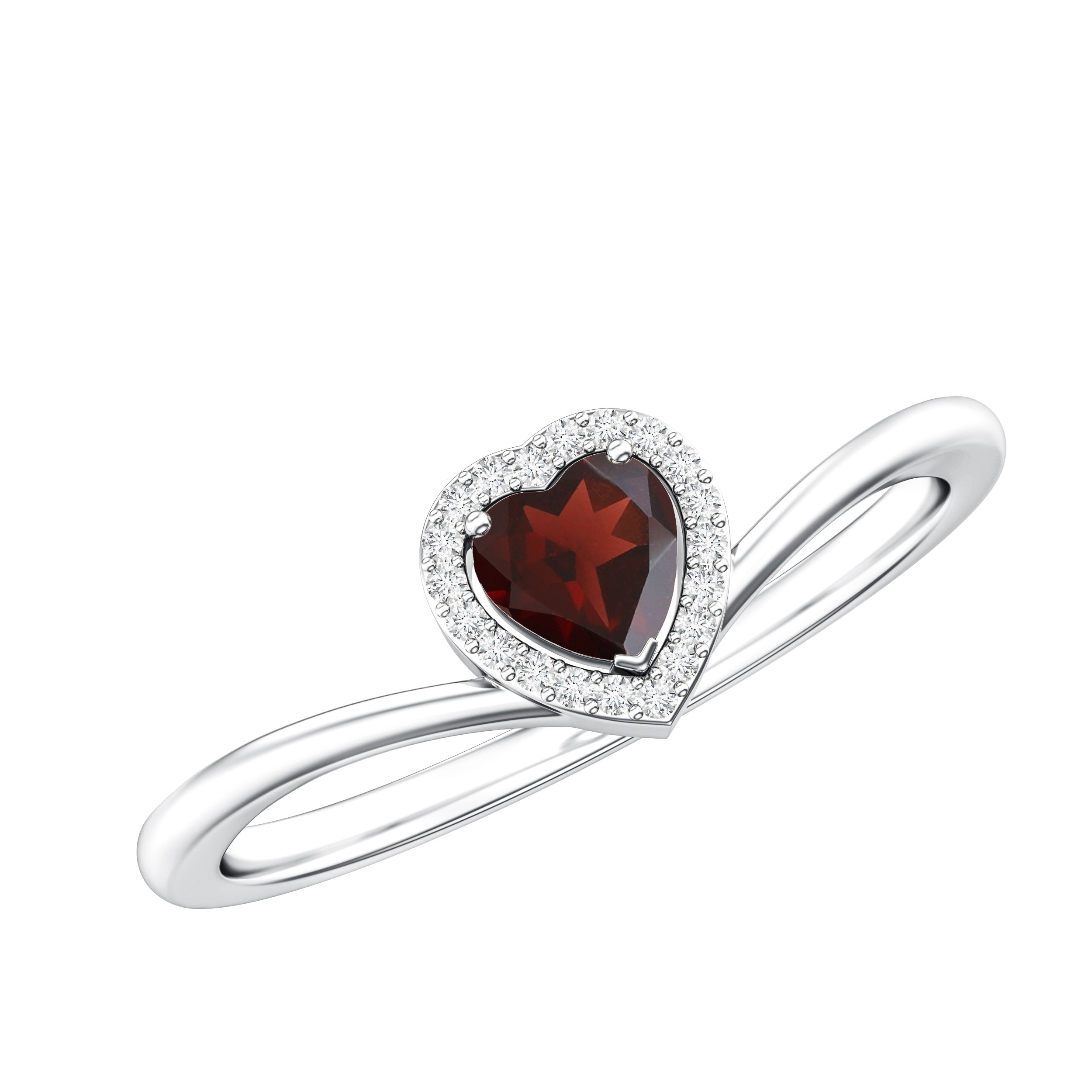 Certified Real Garnet Heart Promise Ring with Diamond Halo AAA - Rosec Jewels