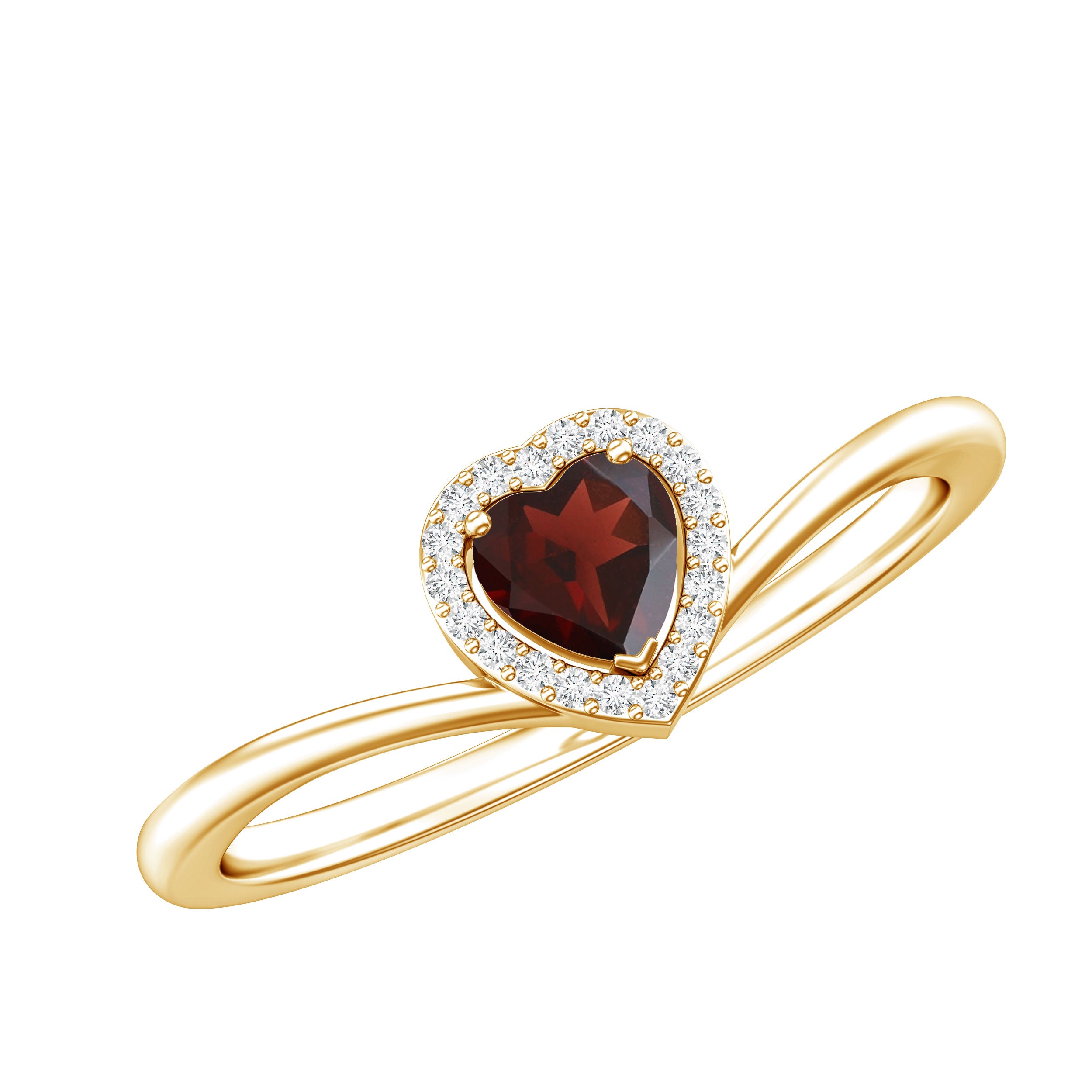 Certified Real Garnet Heart Promise Ring with Diamond Halo AAA - Rosec Jewels