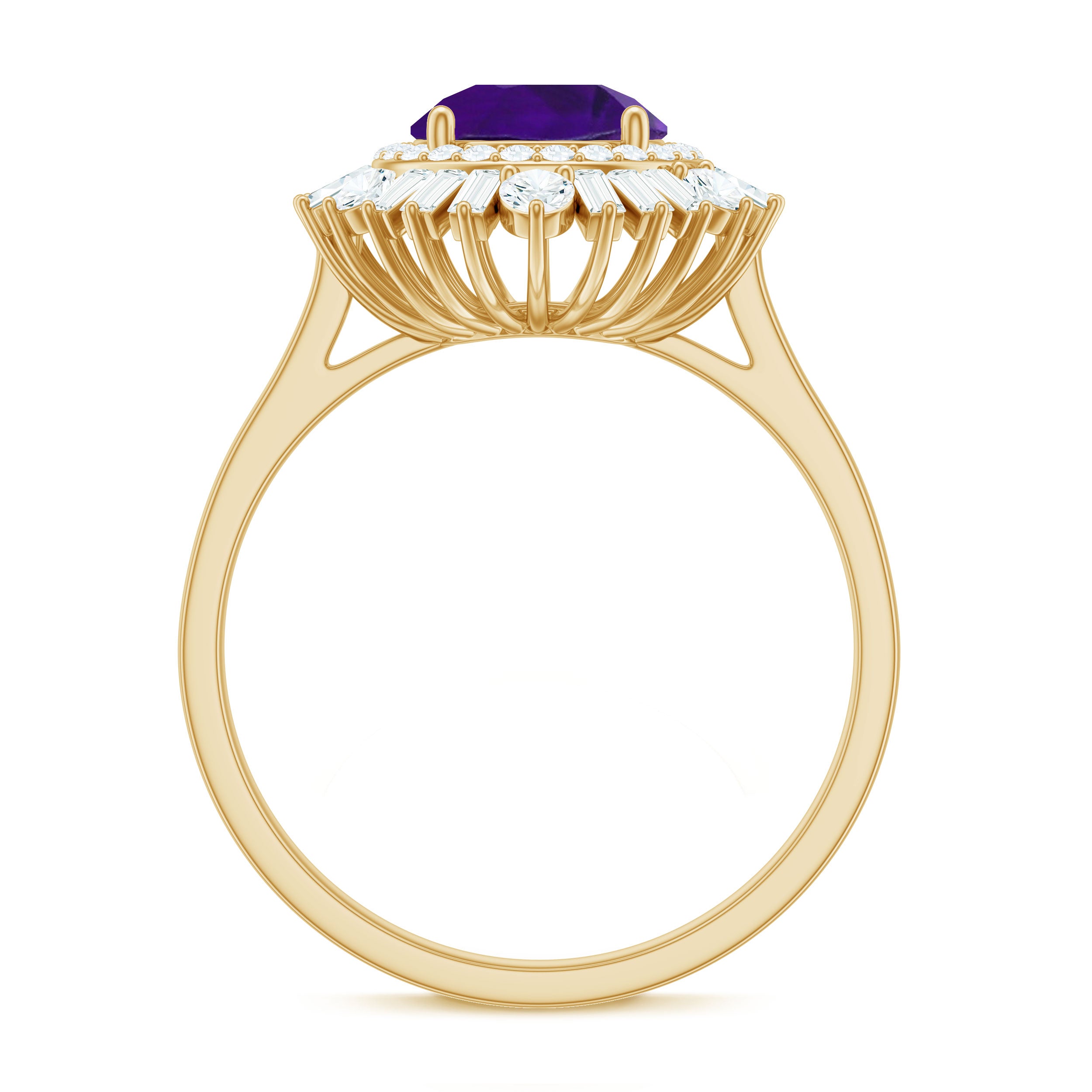 Natural 1.2 Carat Amethyst Statement Engagement Ring with Moissanite Double Halo AAA - Rosec Jewels